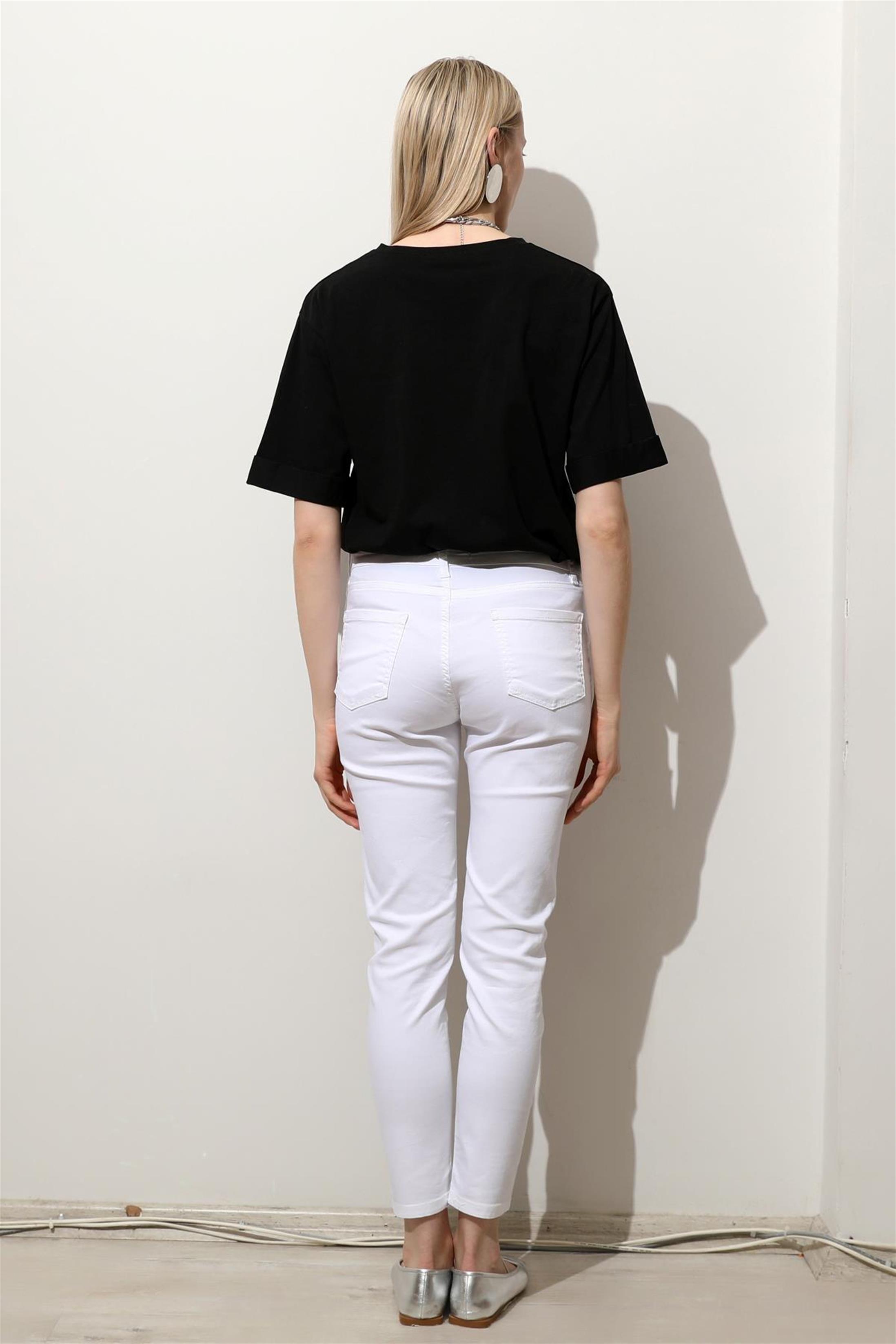 Kadın Bisiklet Yaka Duble Kol Oversize Yırtmaçlı T-Shirt