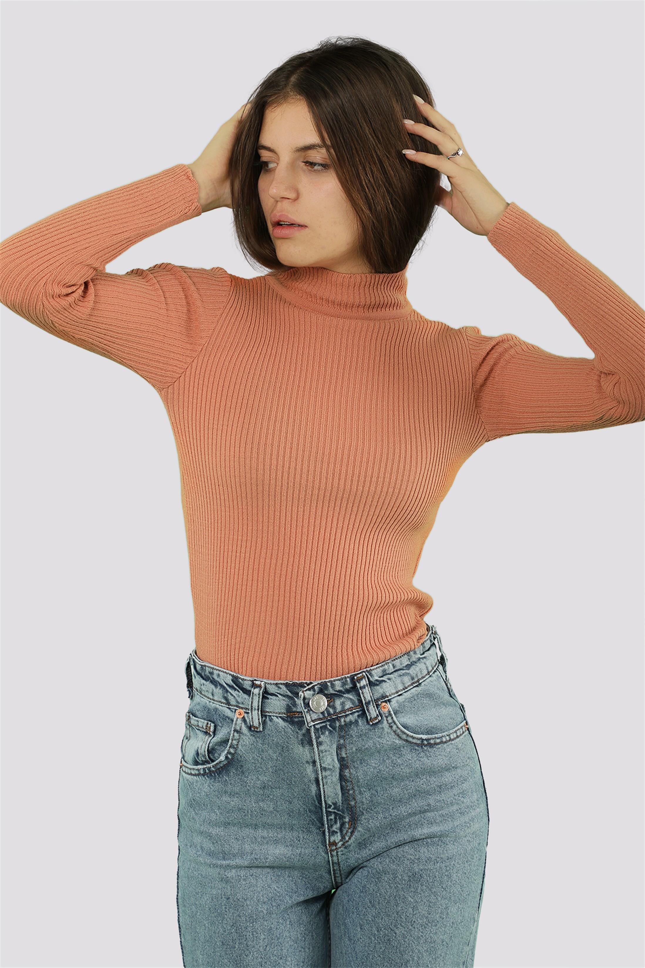 Kadın Yarım Balıkçı Fitilli Triko Kazak