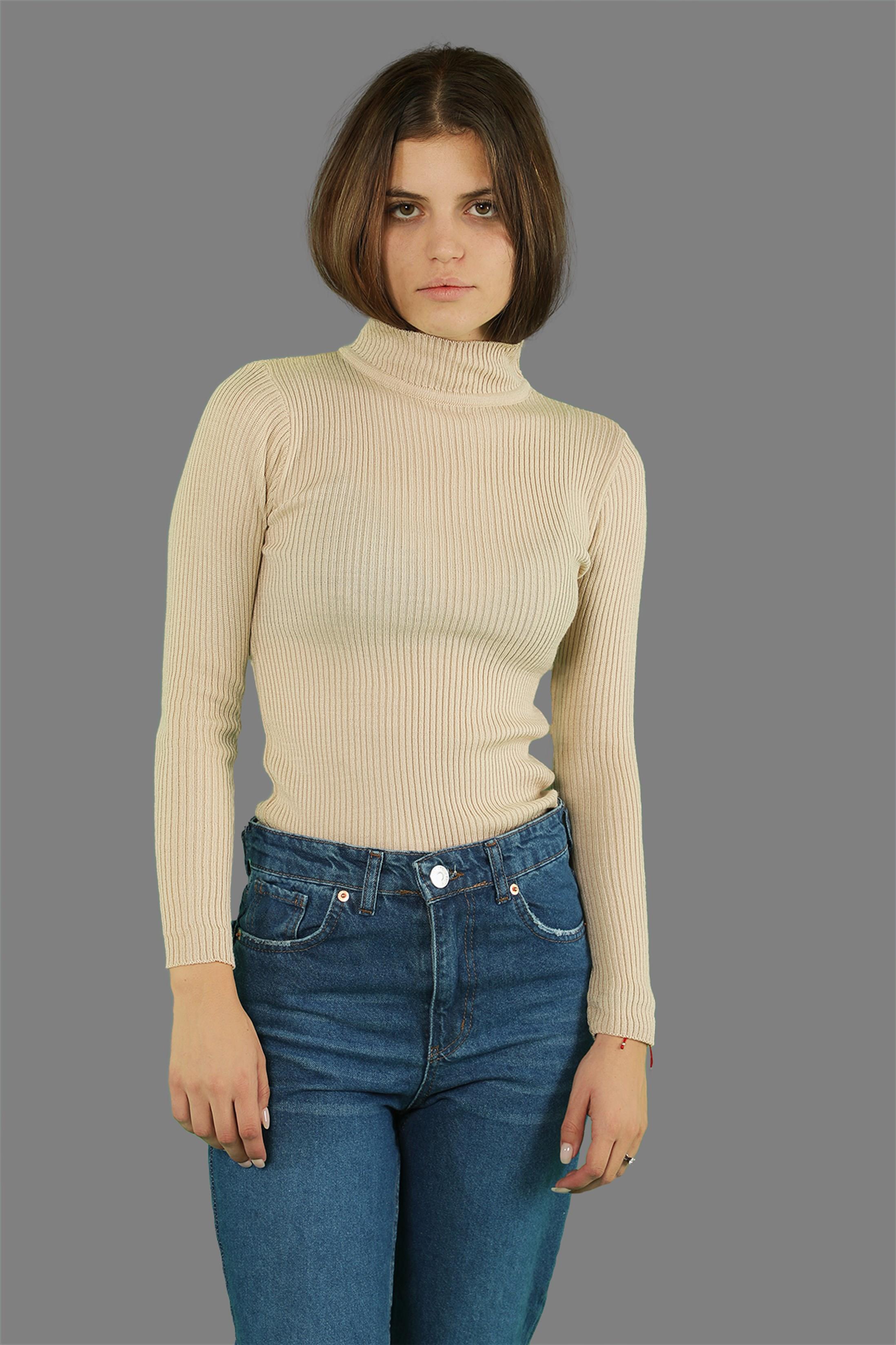 Kadın Yarım Balıkçı Fitilli Triko Kazak