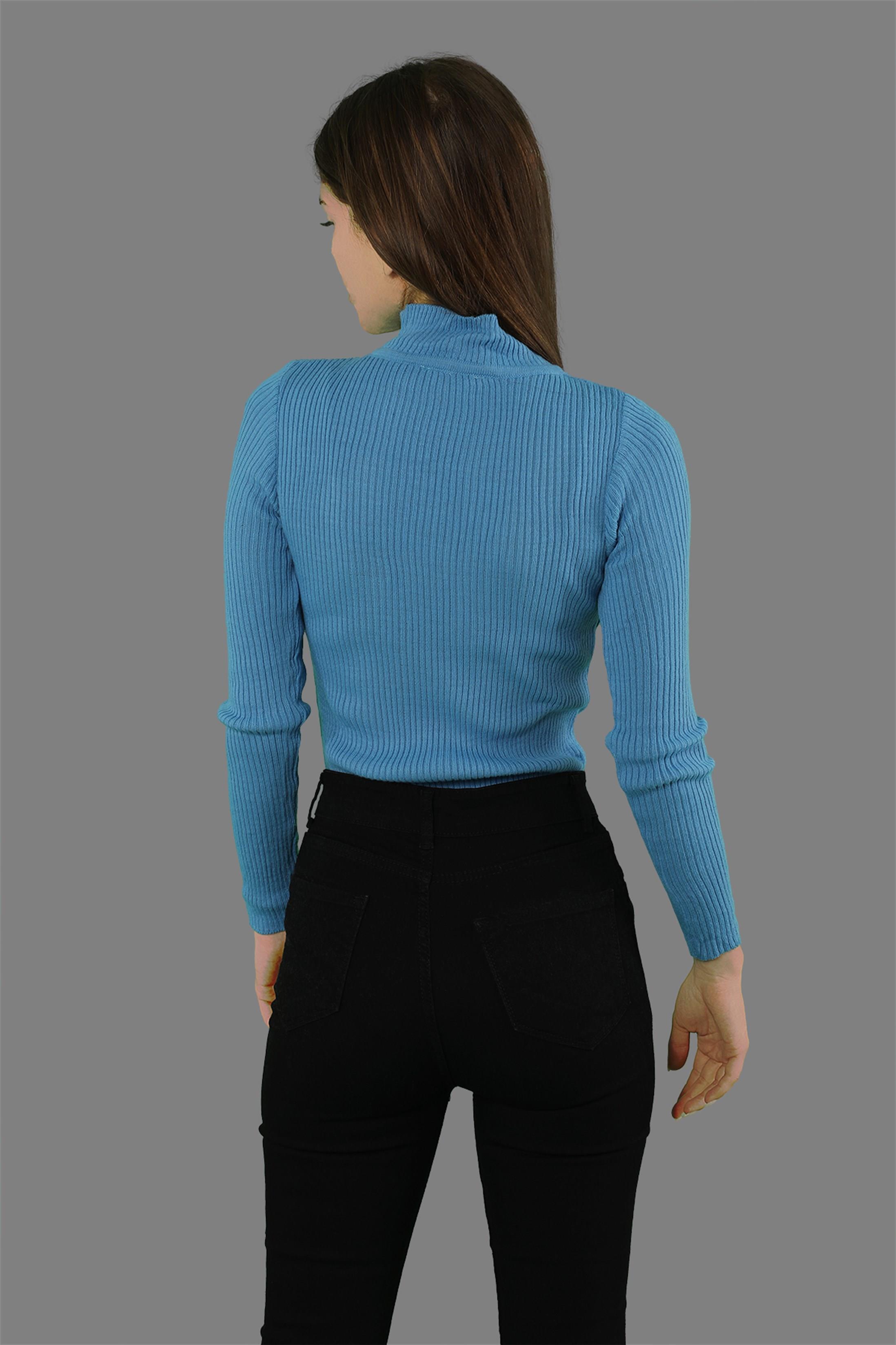 Kadın Yarım Balıkçı Fitilli Triko Kazak