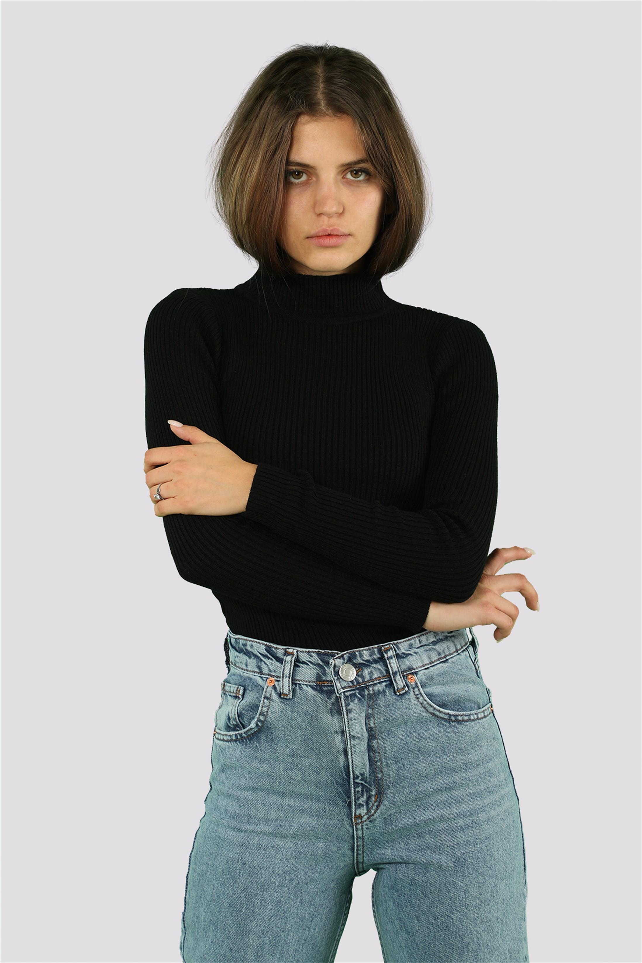 Kadın Yarım Balıkçı Fitilli Triko Kazak