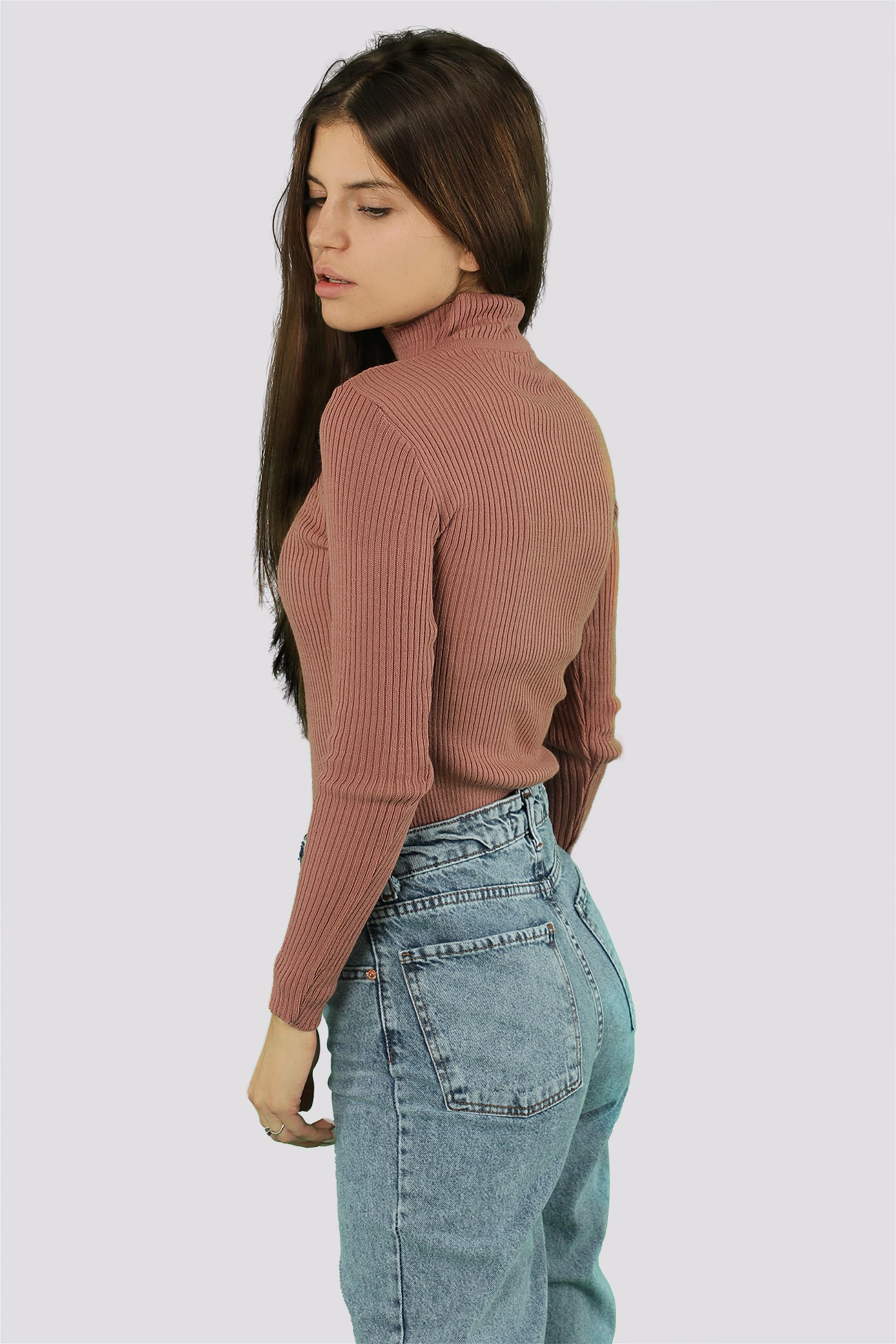 Kadın Yarım Balıkçı Fitilli Triko Kazak