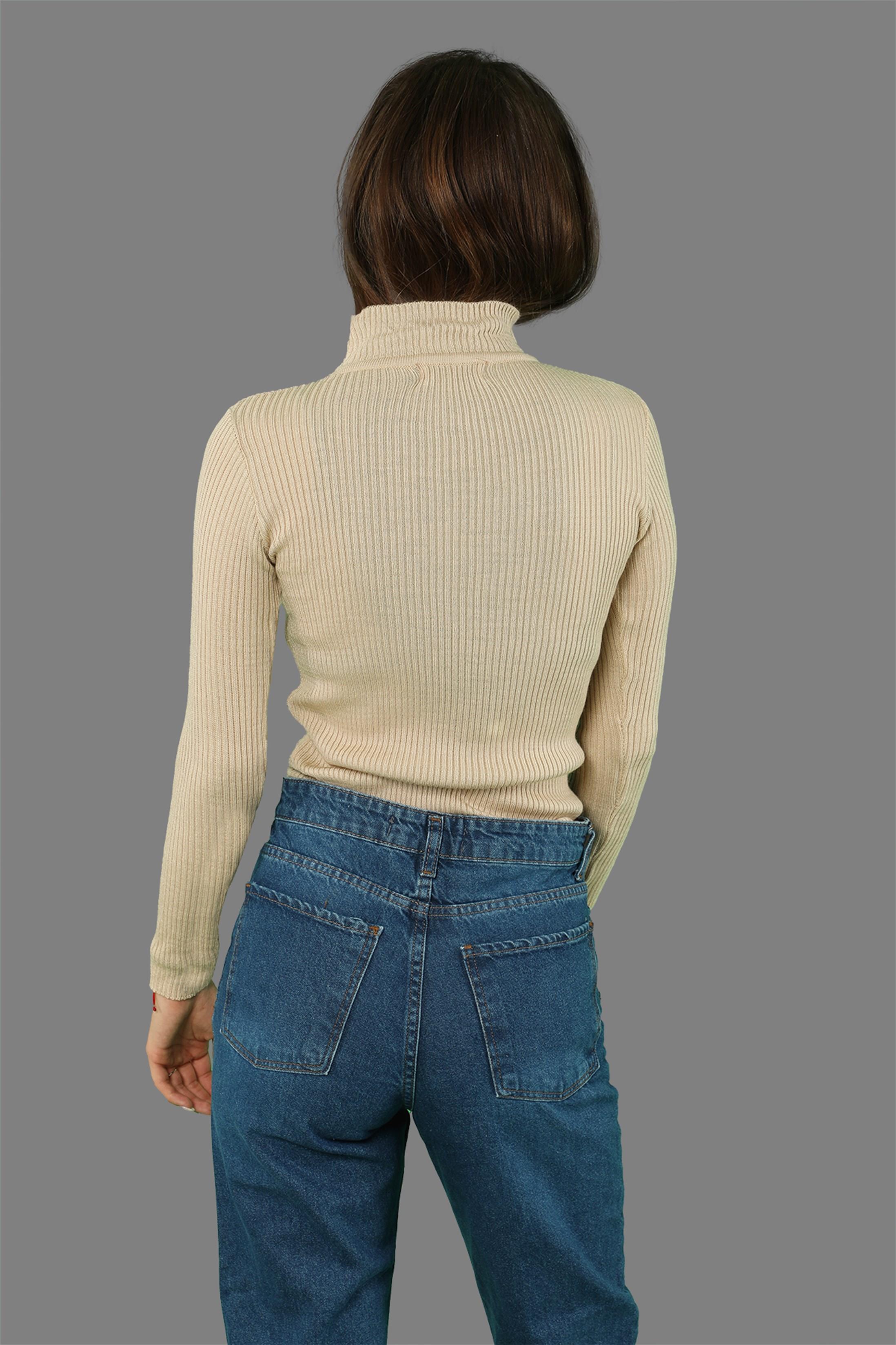 Kadın Yarım Balıkçı Fitilli Triko Kazak