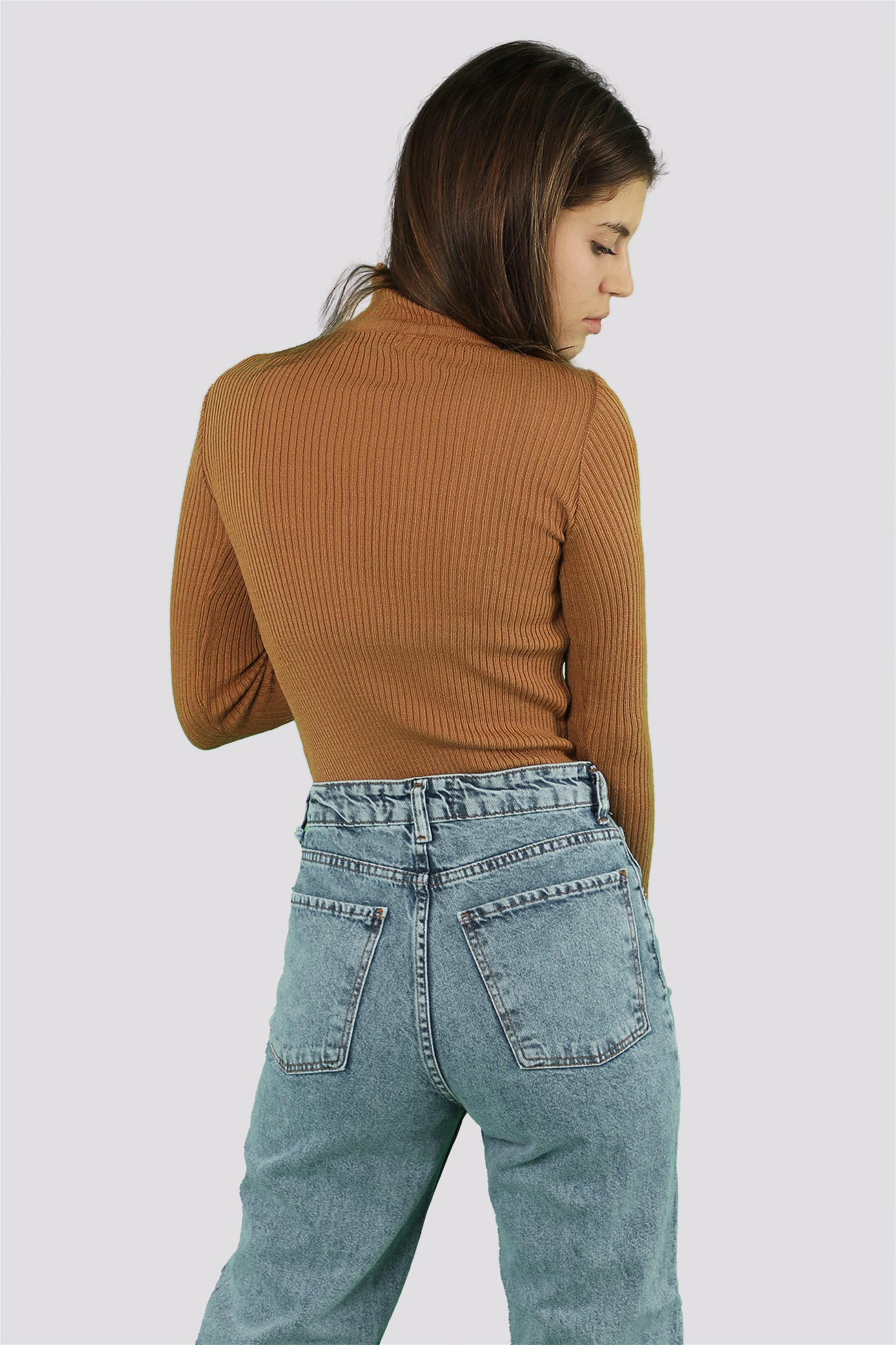 Kadın Yarım Balıkçı Fitilli Triko Kazak