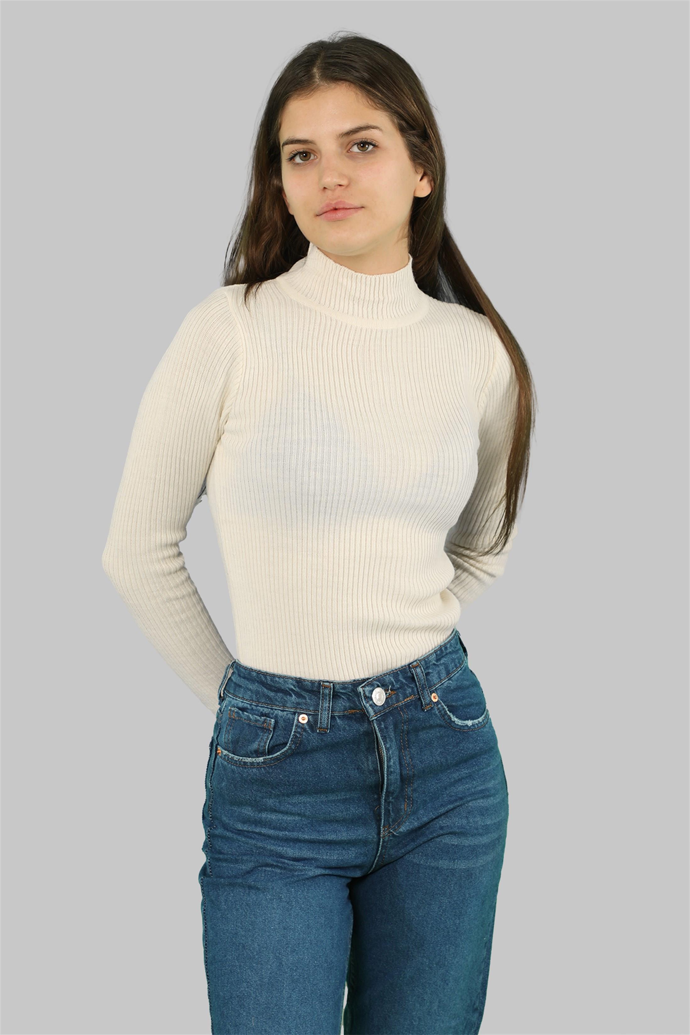 Kadın Yarım Balıkçı Fitilli Triko Kazak