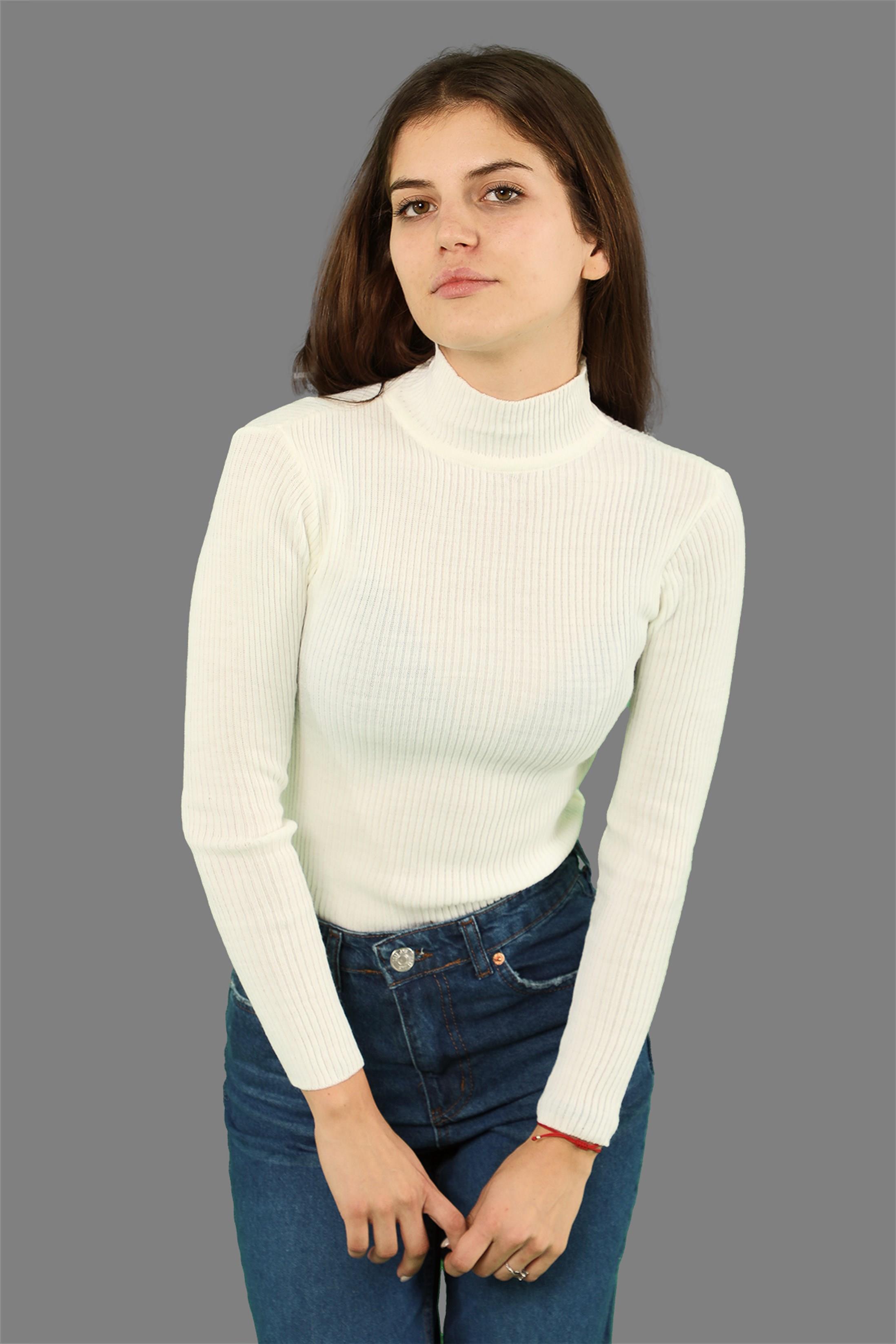 Kadın Yarım Balıkçı Fitilli Triko Kazak