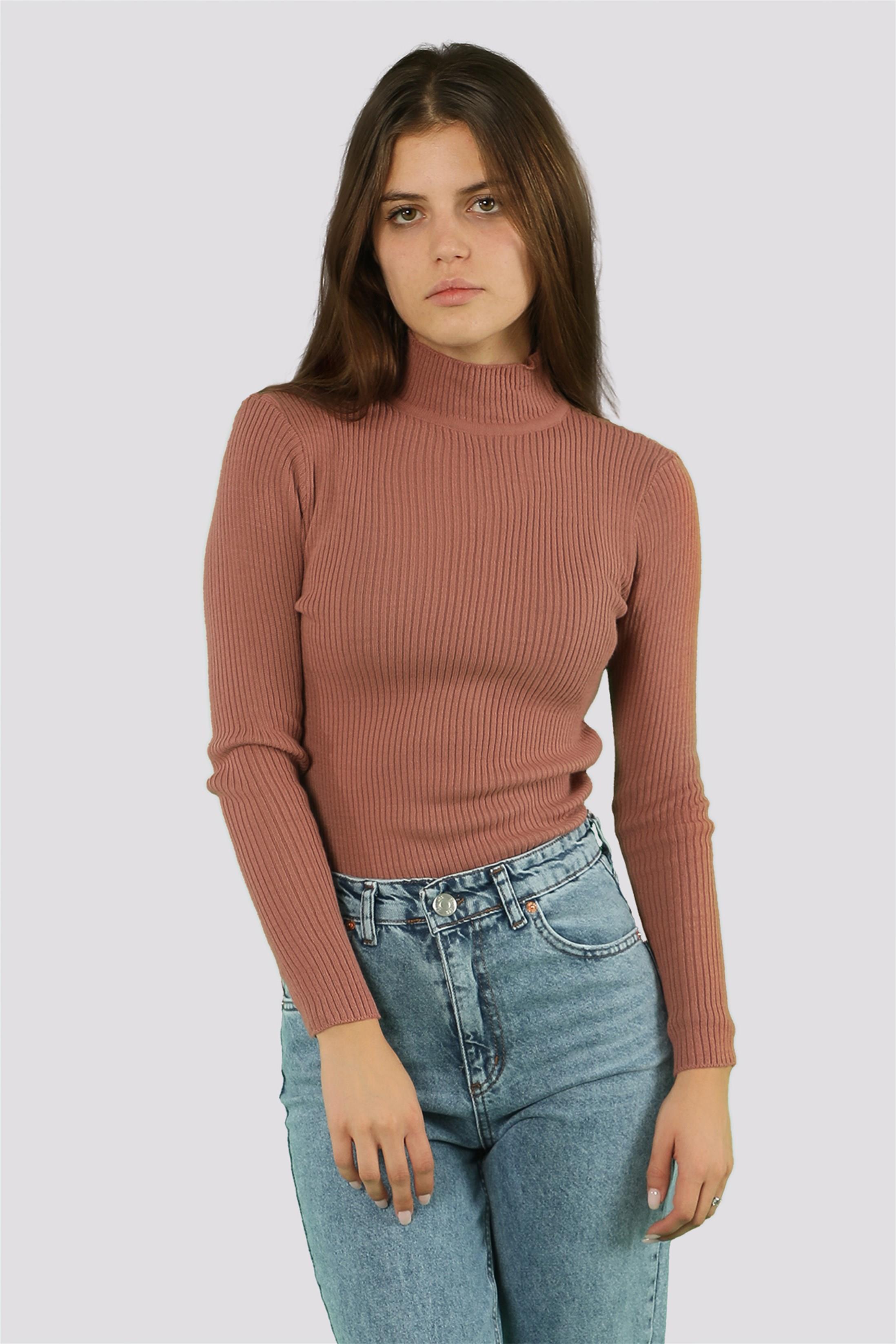 Kadın Yarım Balıkçı Fitilli Triko Kazak