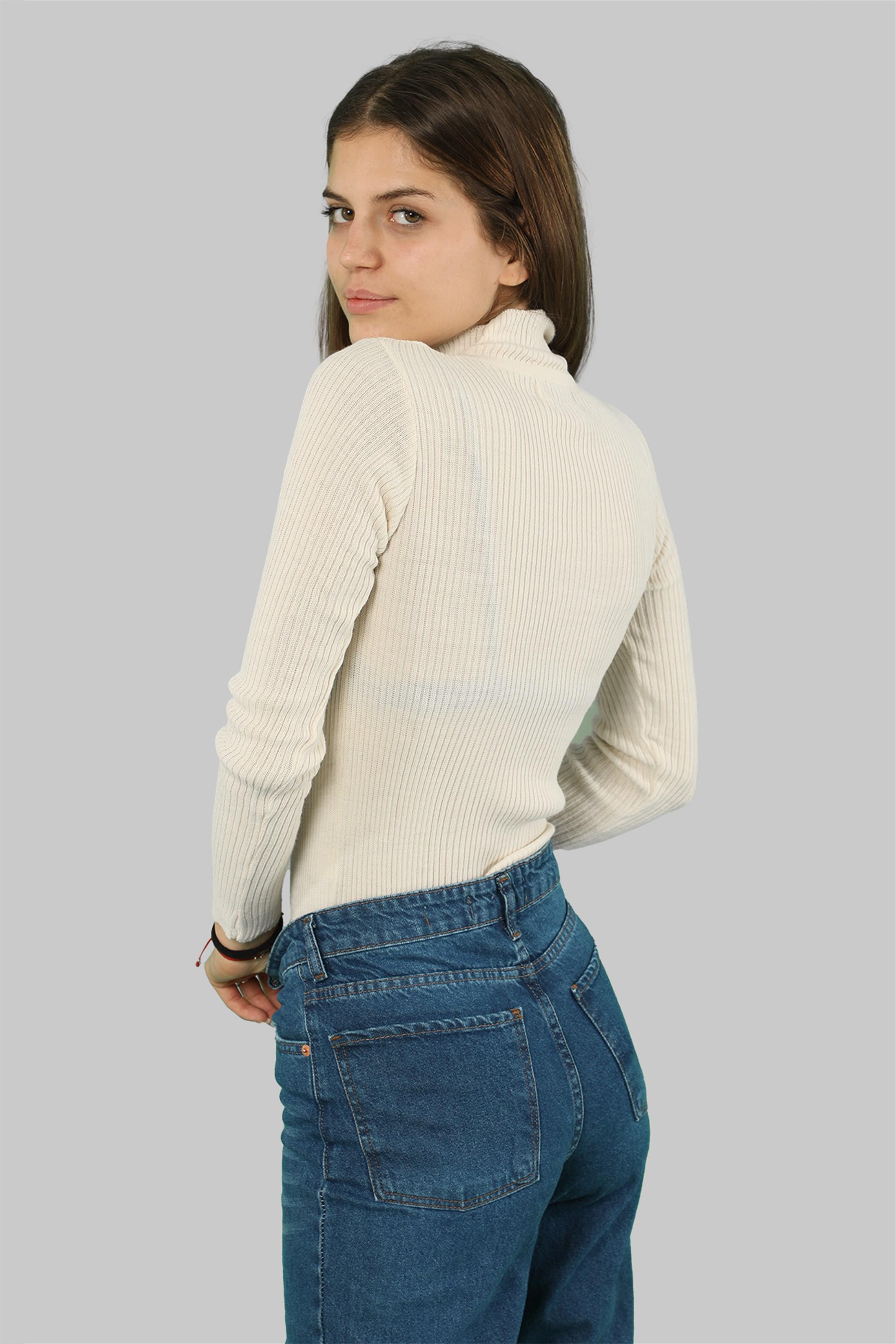 Kadın Yarım Balıkçı Fitilli Triko Kazak