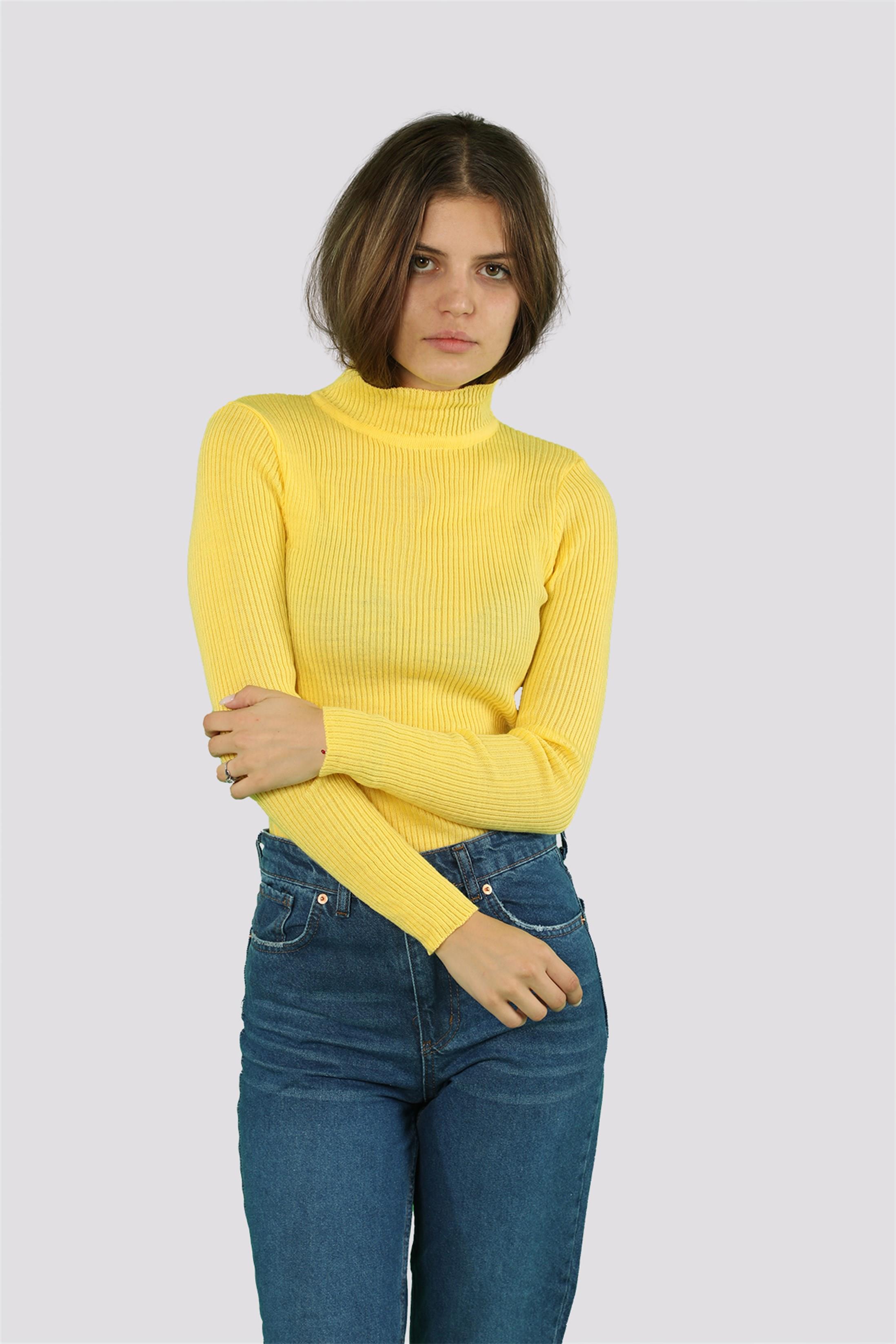 Kadın Yarım Balıkçı Fitilli Triko Kazak