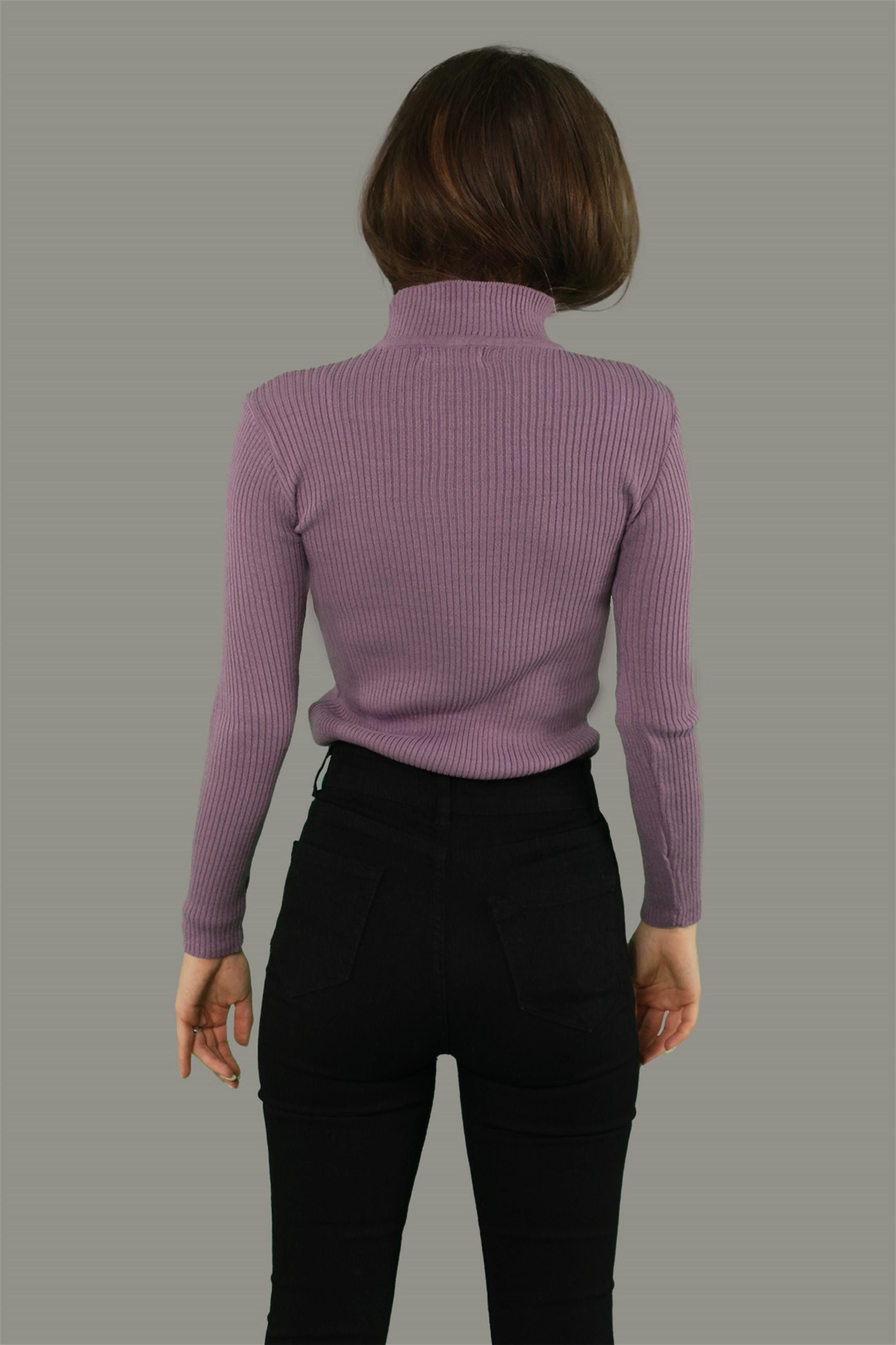 Kadın Yarım Balıkçı Fitilli Triko Kazak