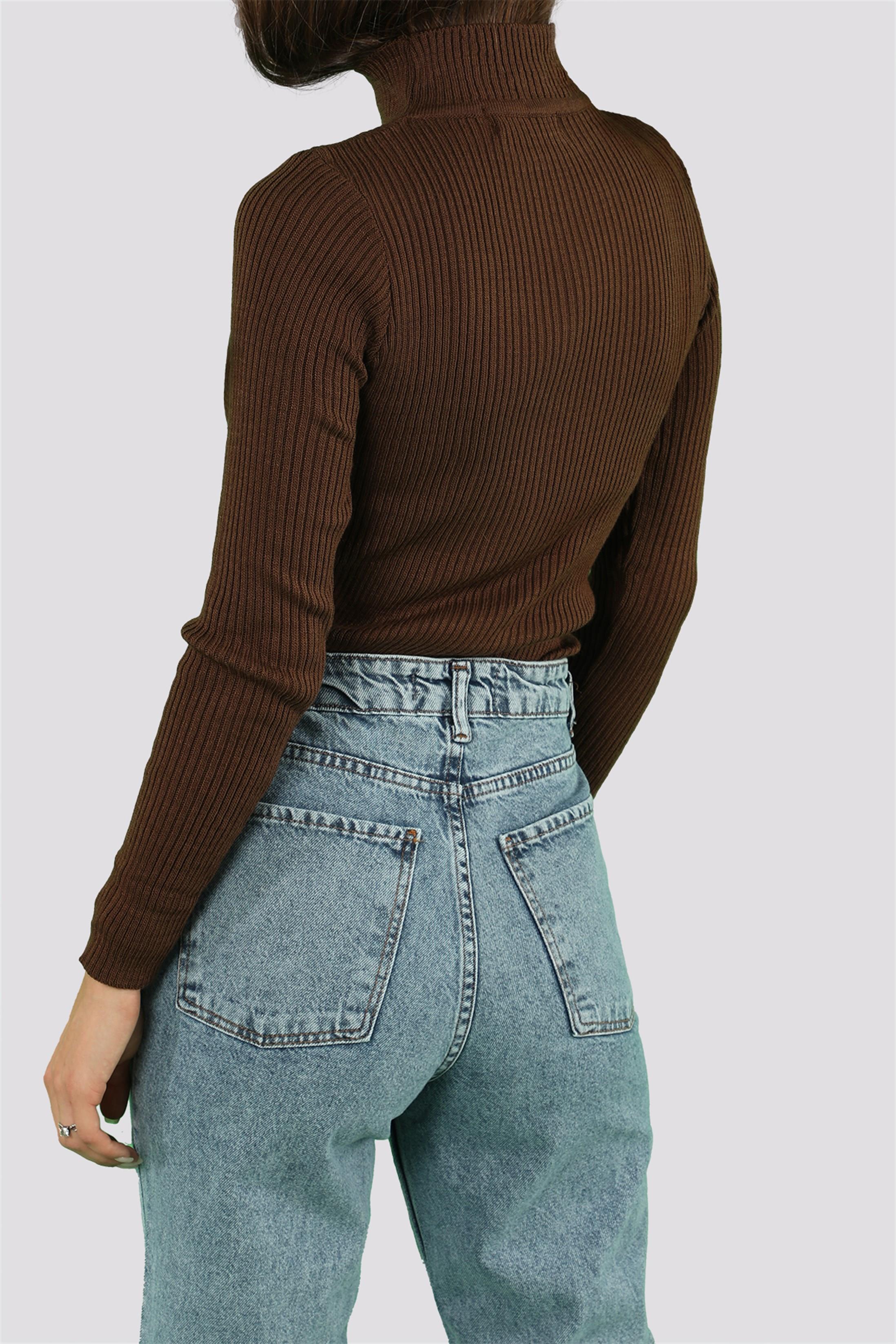 Kadın Yarım Balıkçı Fitilli Triko Kazak