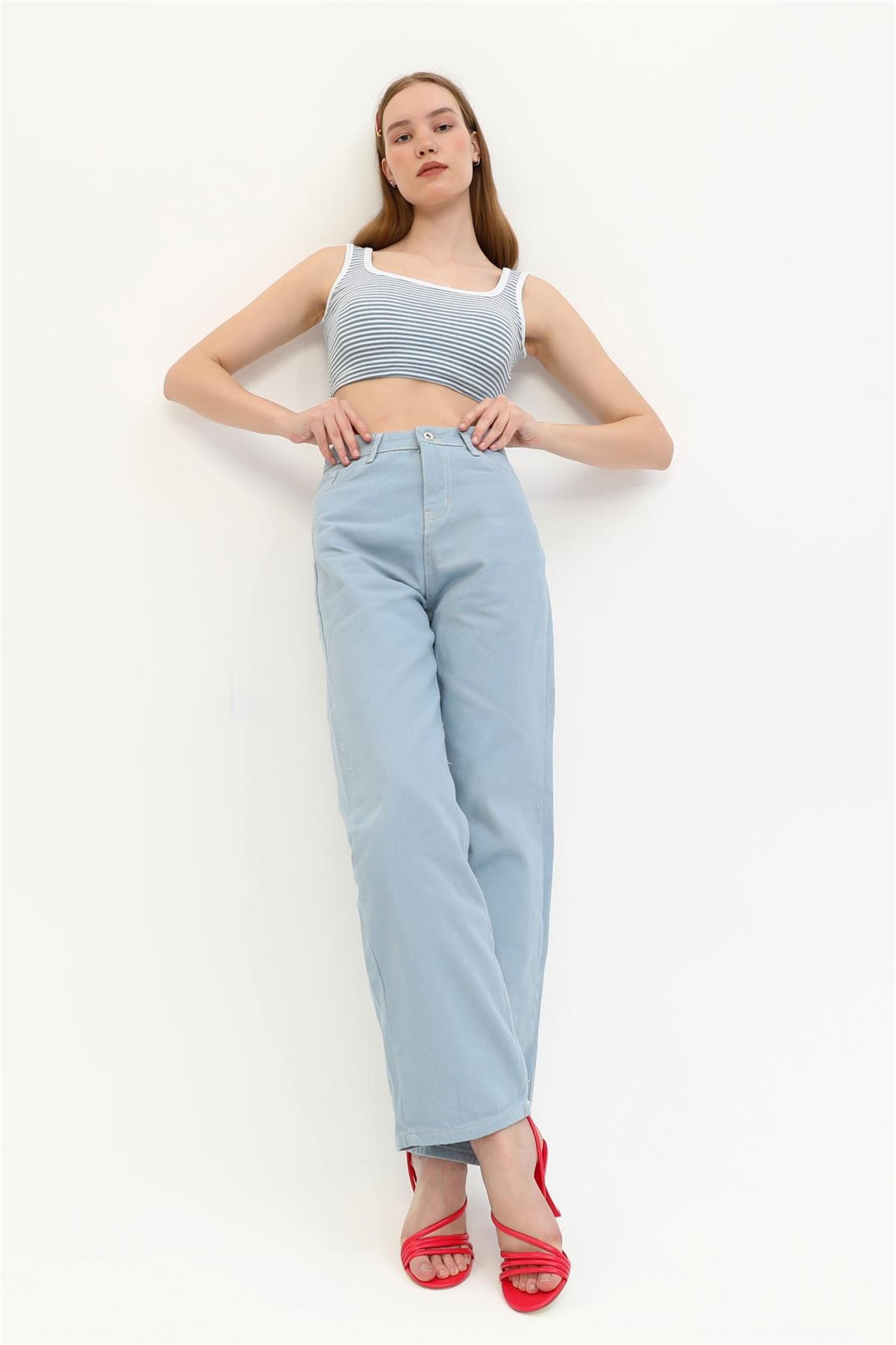 Yüksek Bel Salaş Denim Jean Pantolon