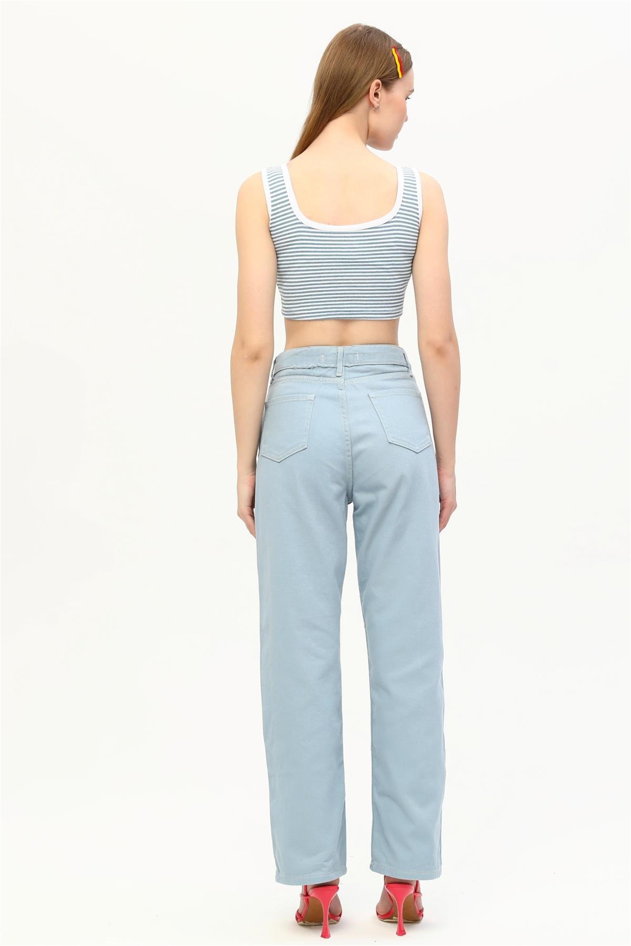 Yüksek Bel Salaş Denim Jean Pantolon