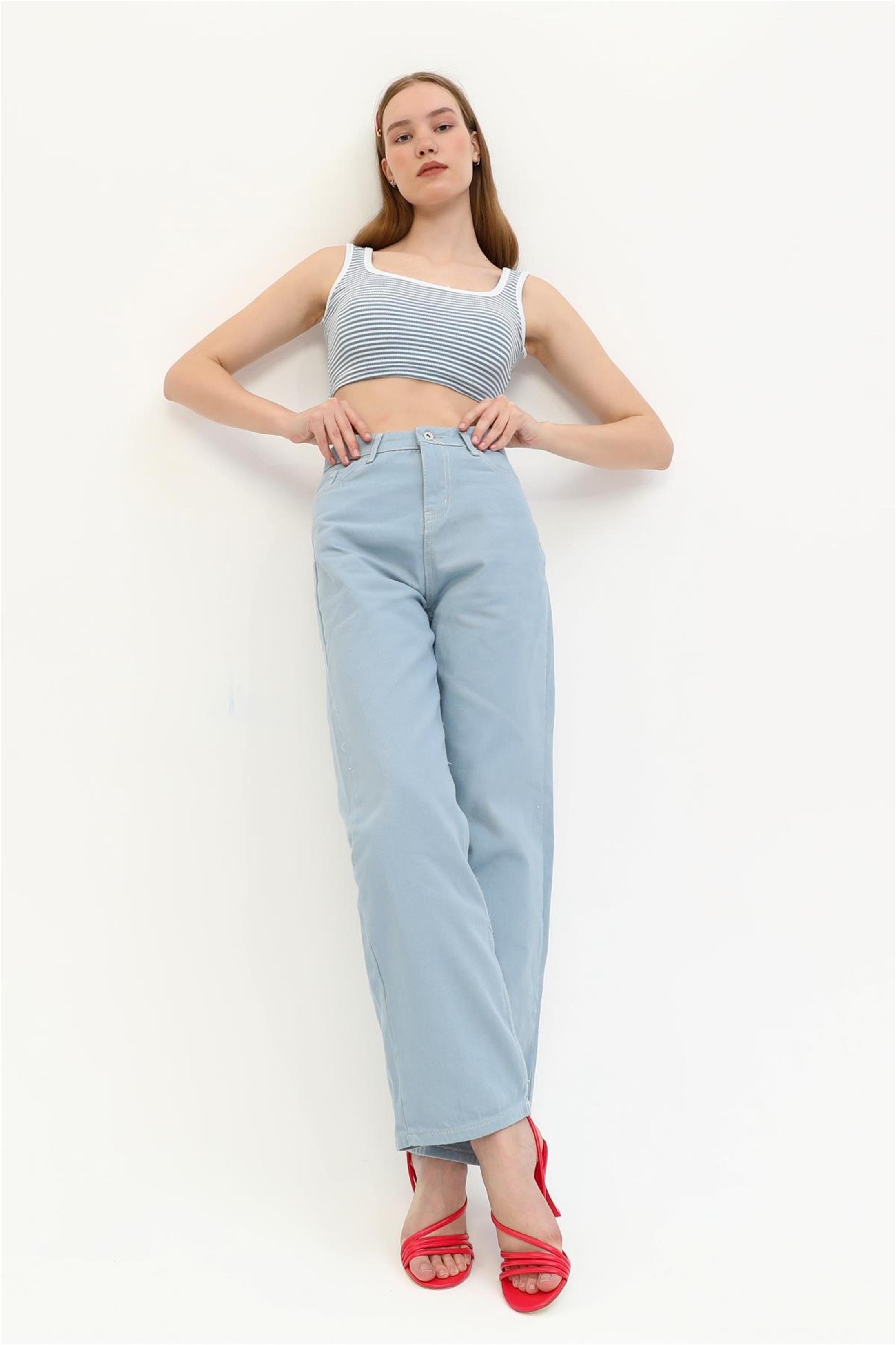 Yüksek Bel Salaş Denim Jean Pantolon