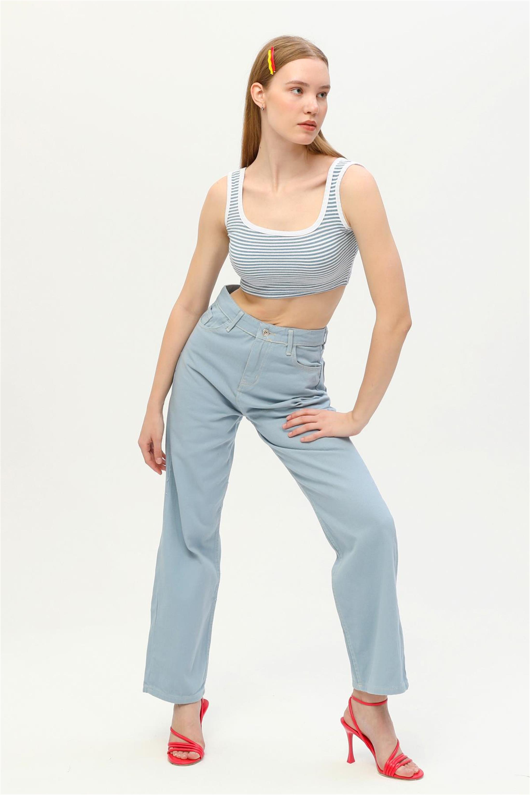 Yüksek Bel Salaş Denim Jean Pantolon