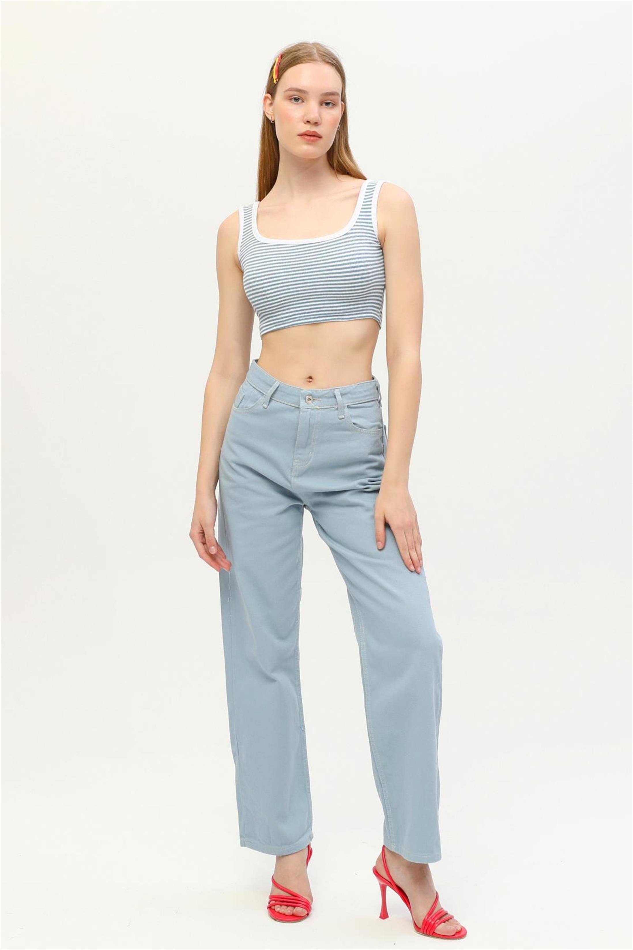Yüksek Bel Salaş Denim Jean Pantolon