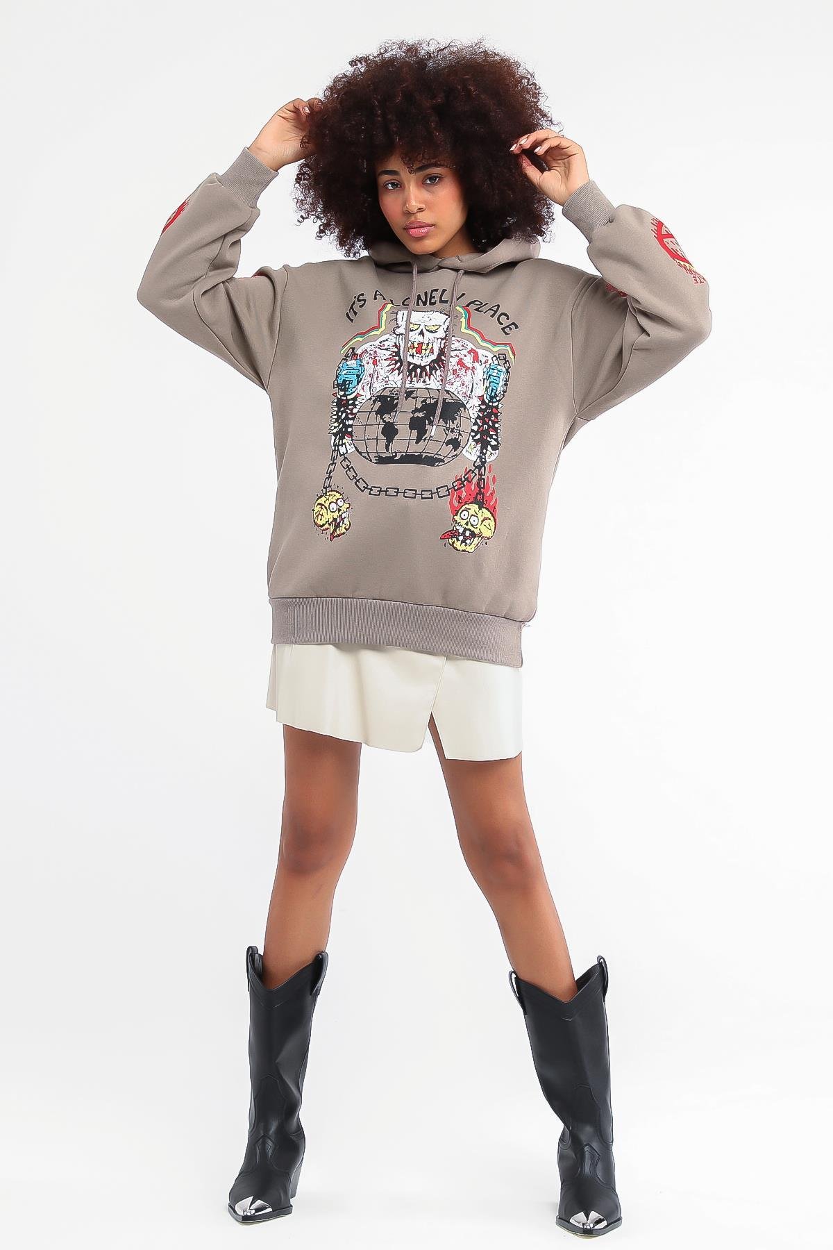 Kadın Lonely Place Baskılı Kapüşonlu Sweatshirt