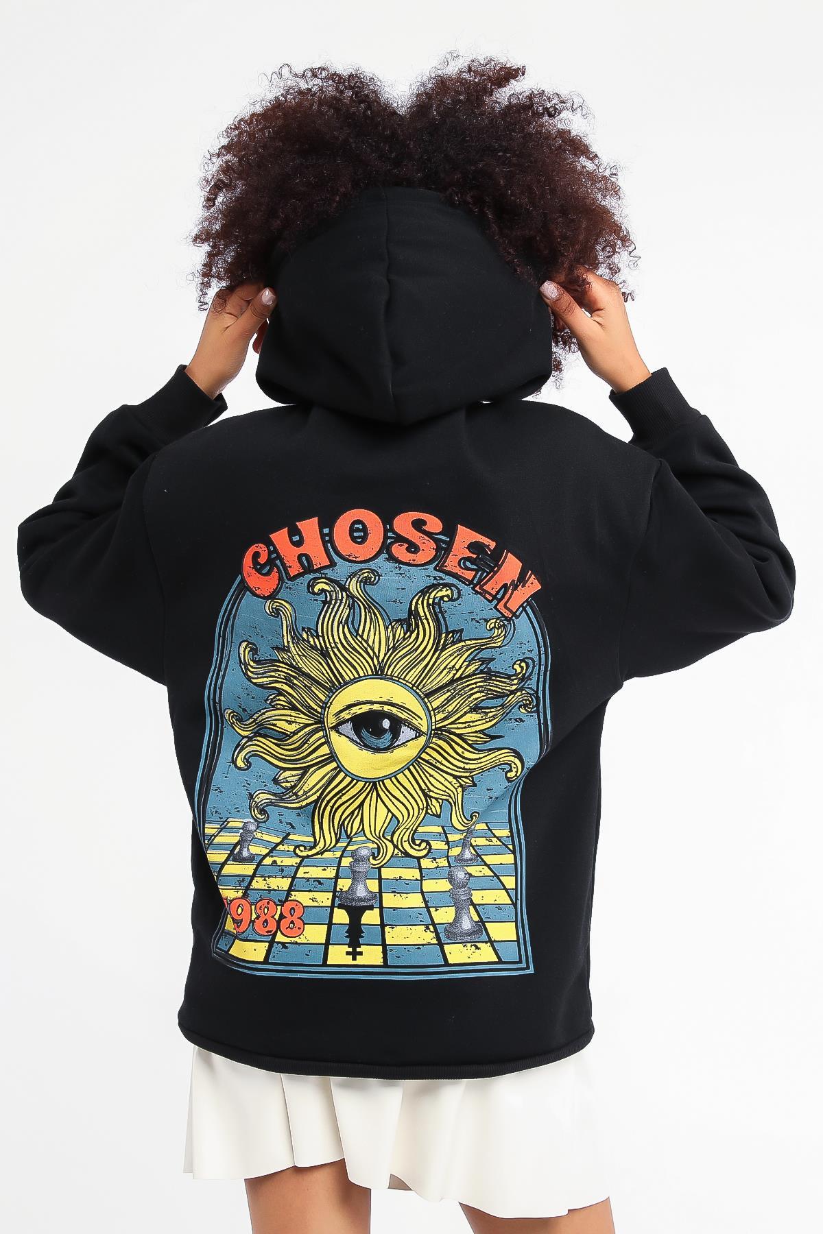 Kadın Arkası Chosen Baskılı Kapüşonlu Sweatshirt
