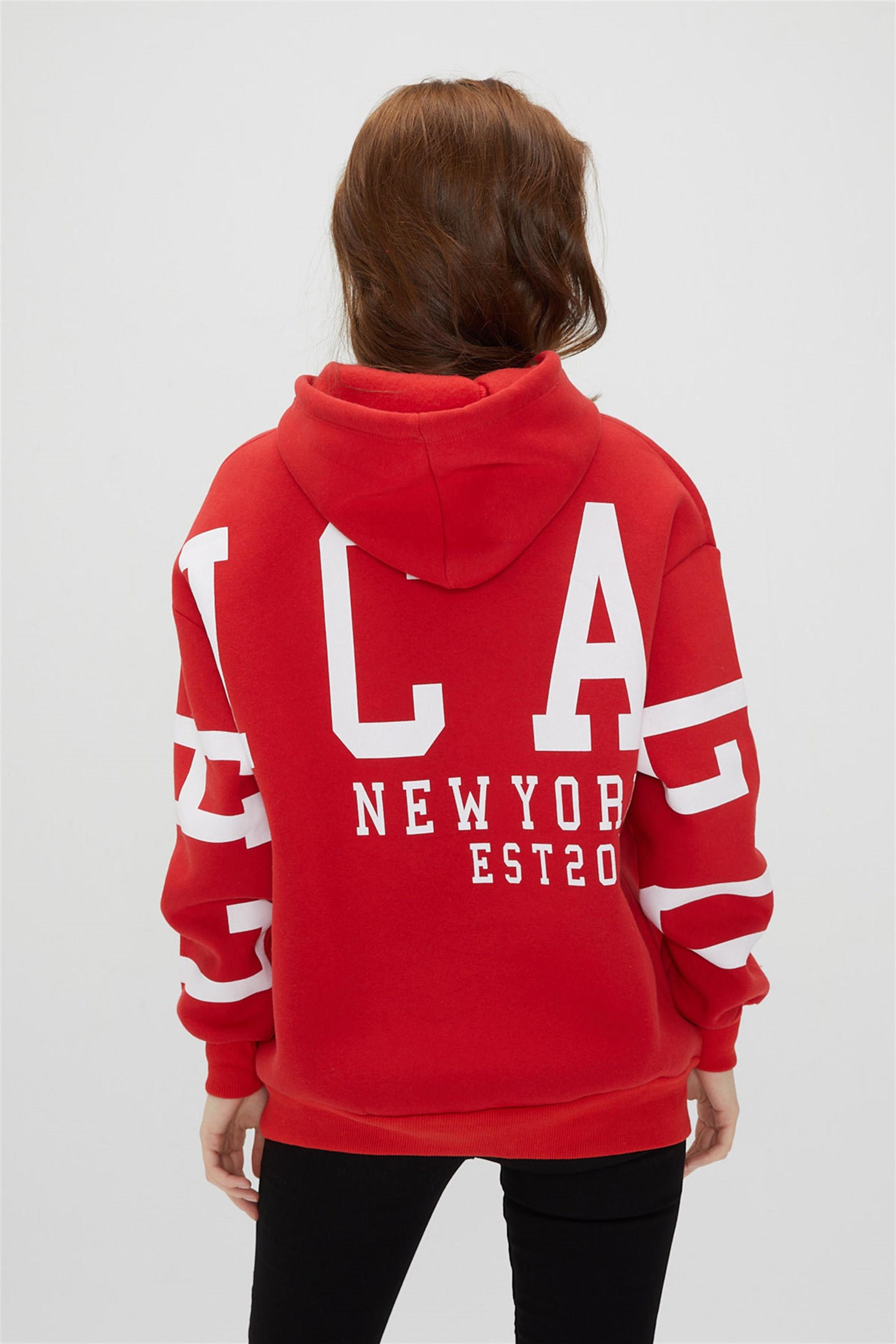 Kadın Chicago Baskılı Kapüşonlu Sweatshirt