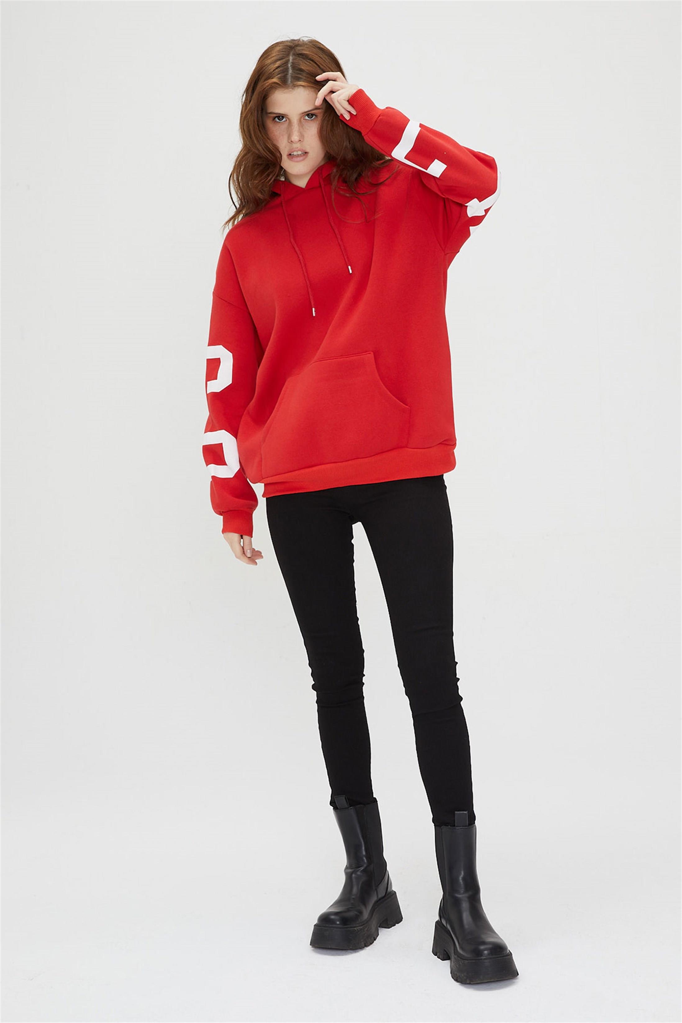 Kadın Chicago Baskılı Kapüşonlu Sweatshirt