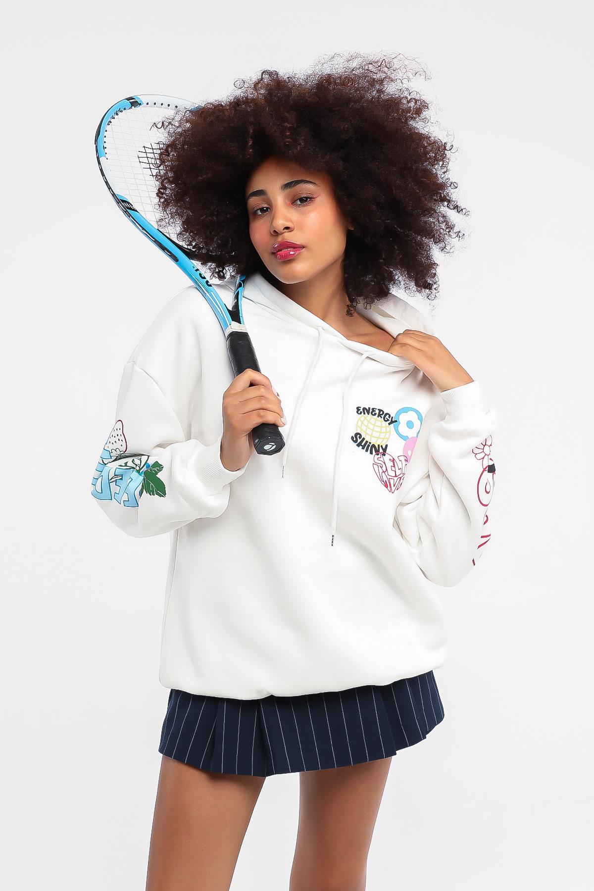 Kadın Energy Shiny Baskılı Kapüşonlu Sweatshirt