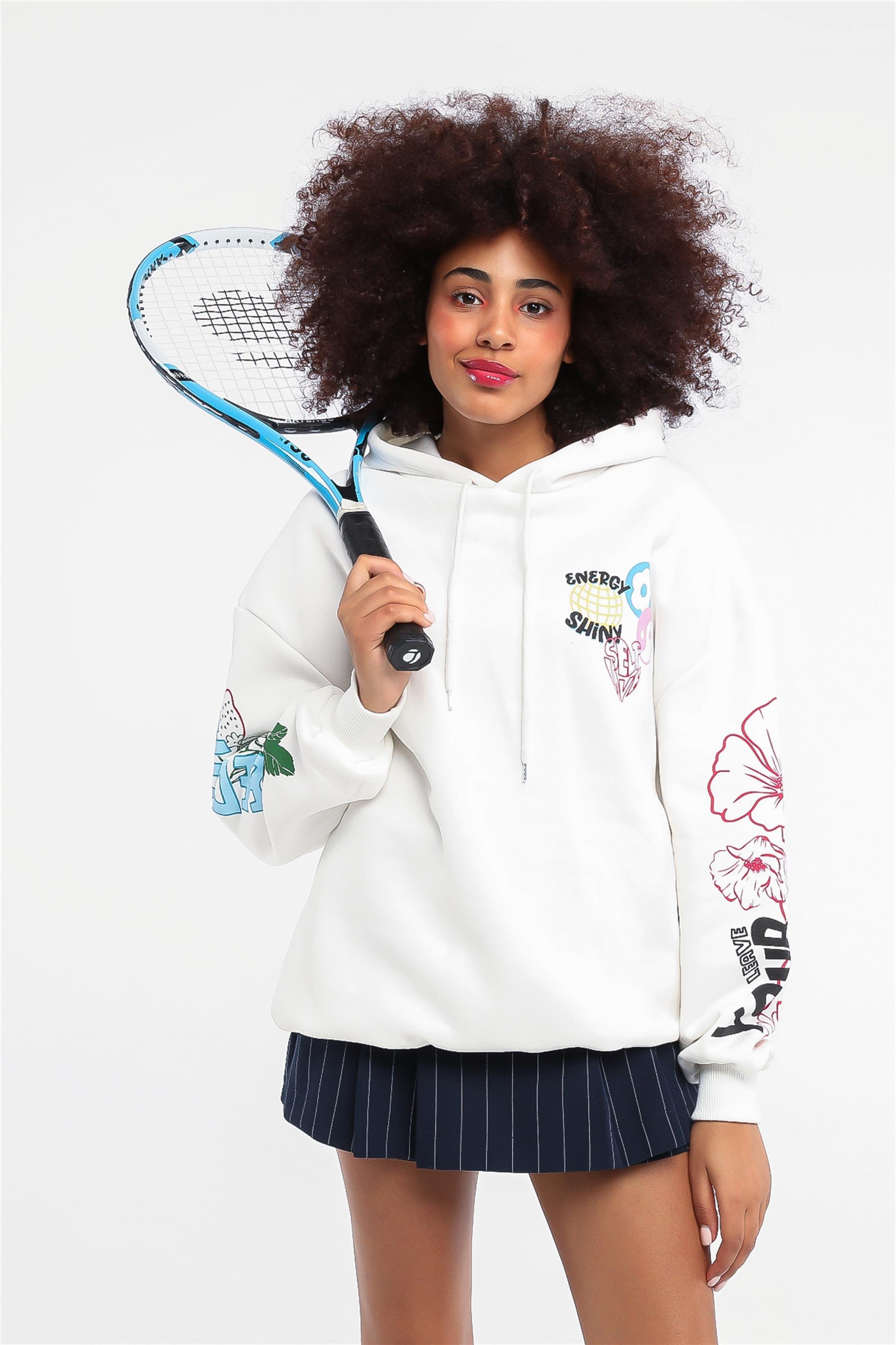 Kadın Energy Shiny Baskılı Kapüşonlu Sweatshirt