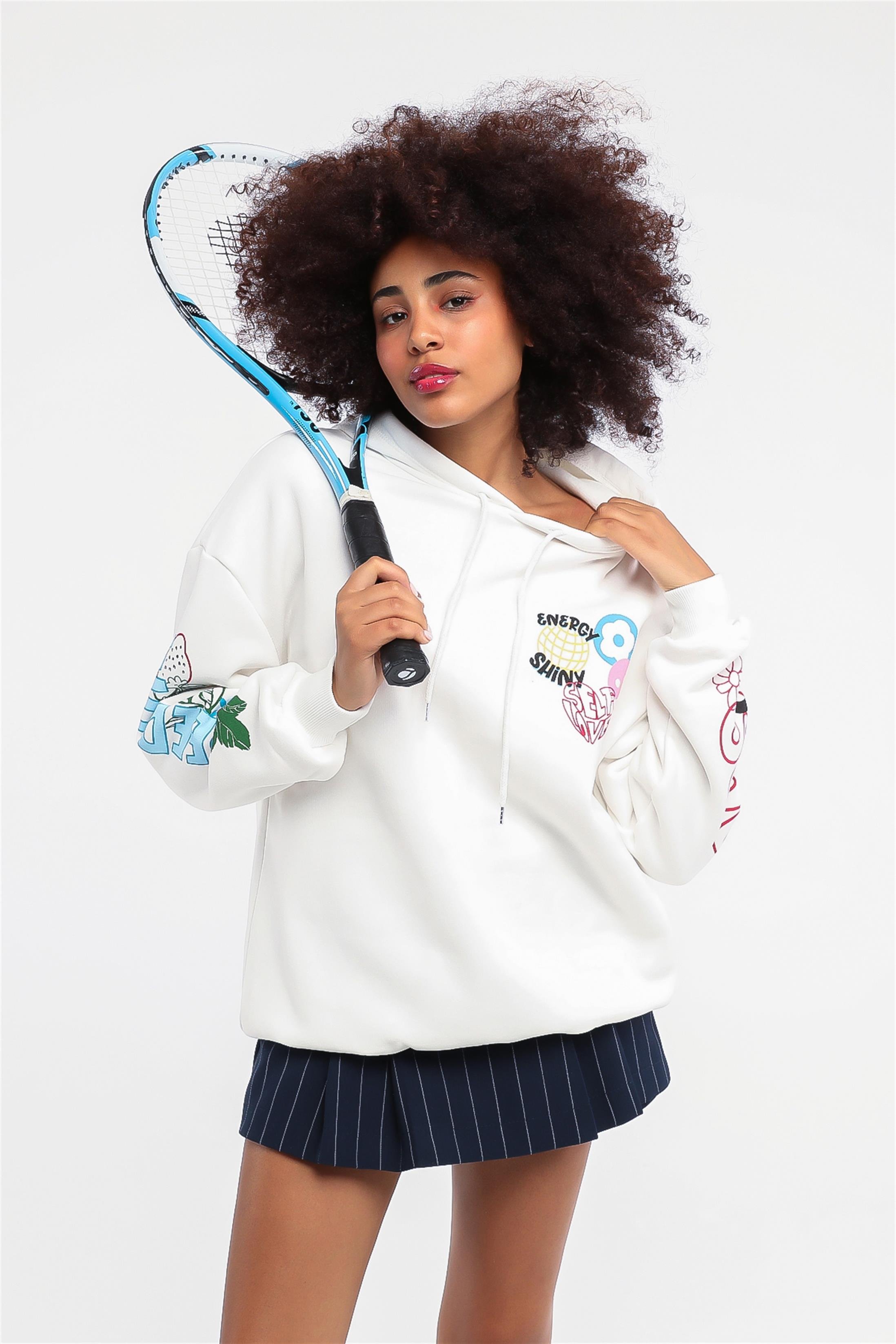 Kadın Energy Shiny Baskılı Kapüşonlu Sweatshirt