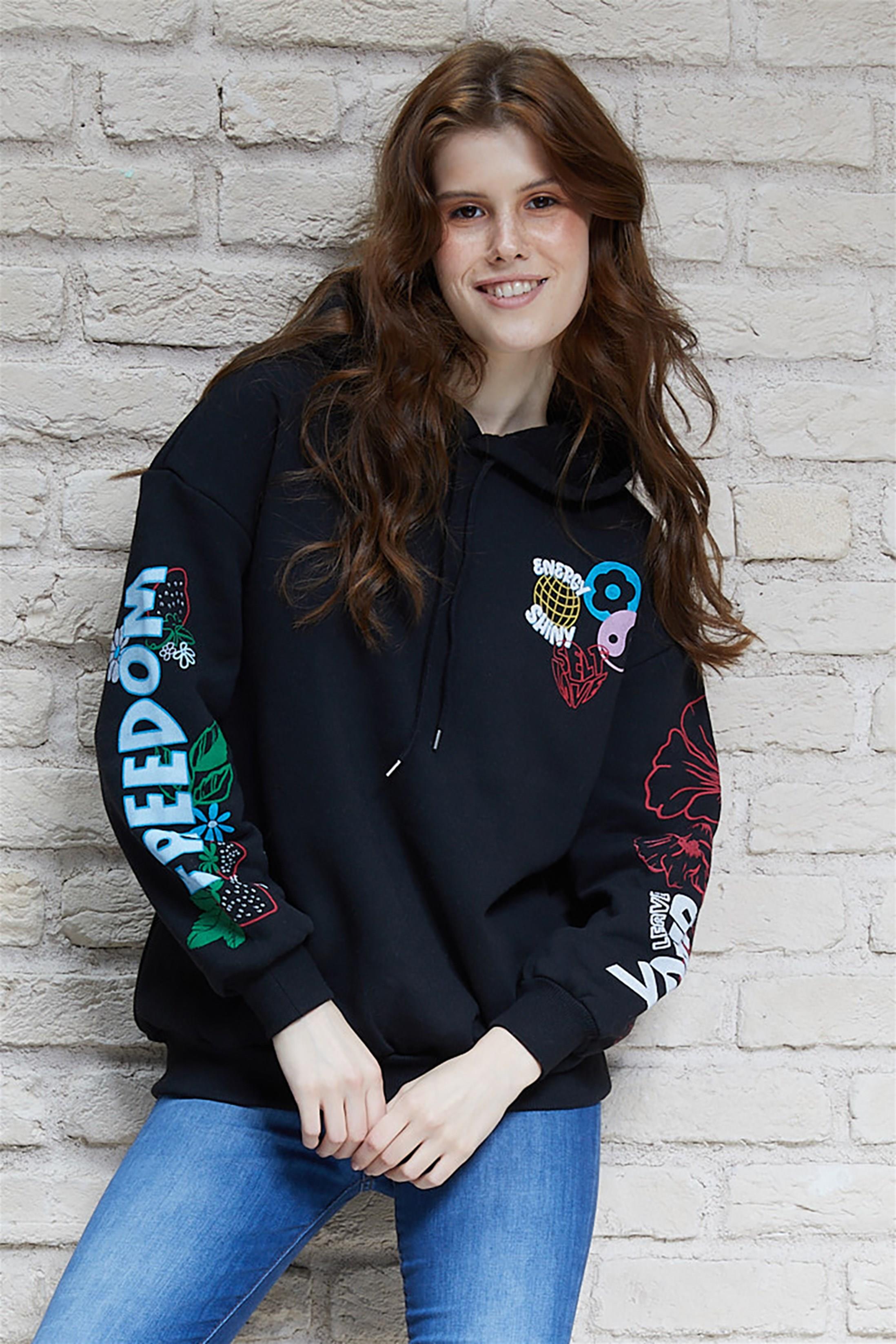 Kadın Energy Shiny Baskılı Kapüşonlu Sweatshirt