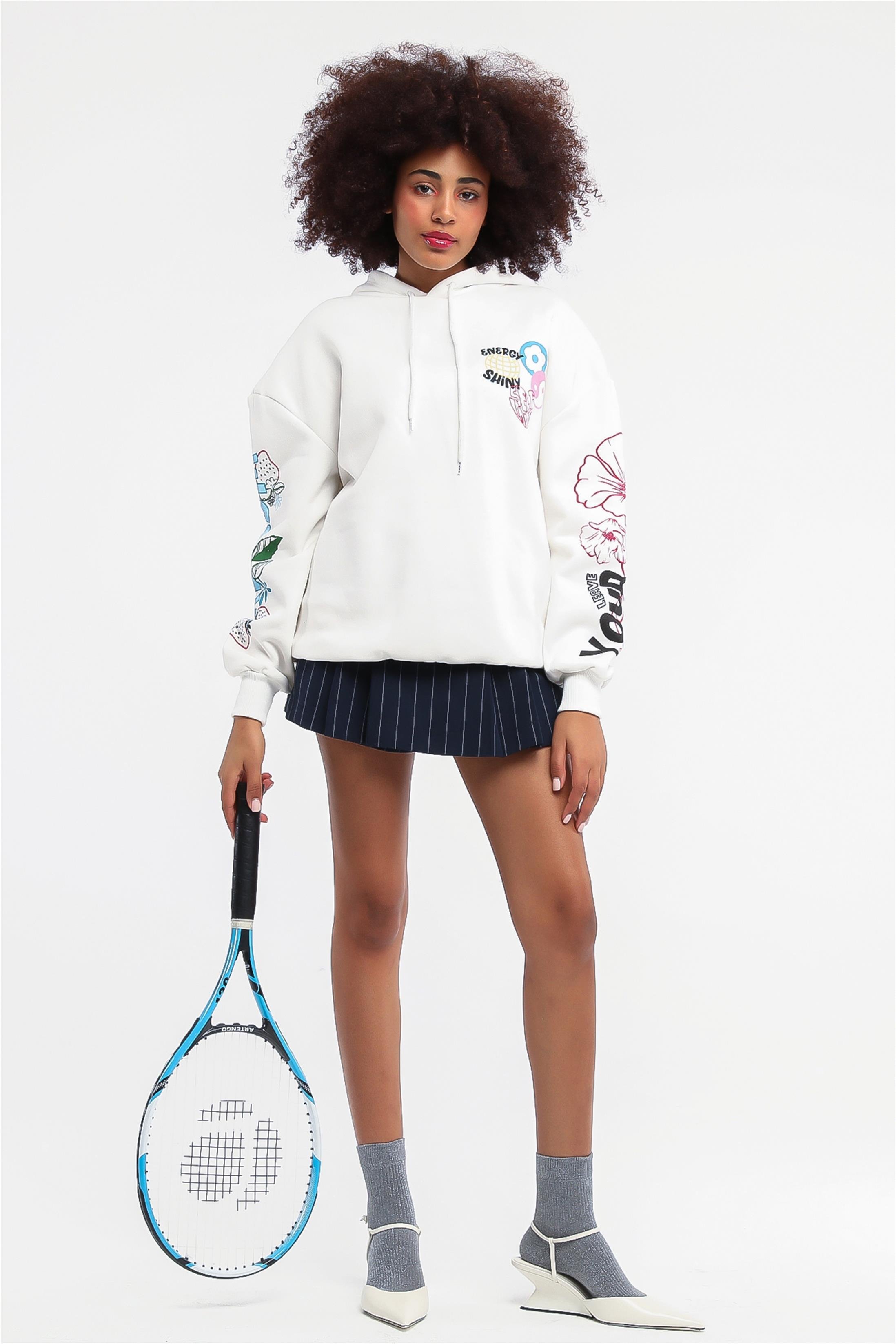 Kadın Energy Shiny Baskılı Kapüşonlu Sweatshirt