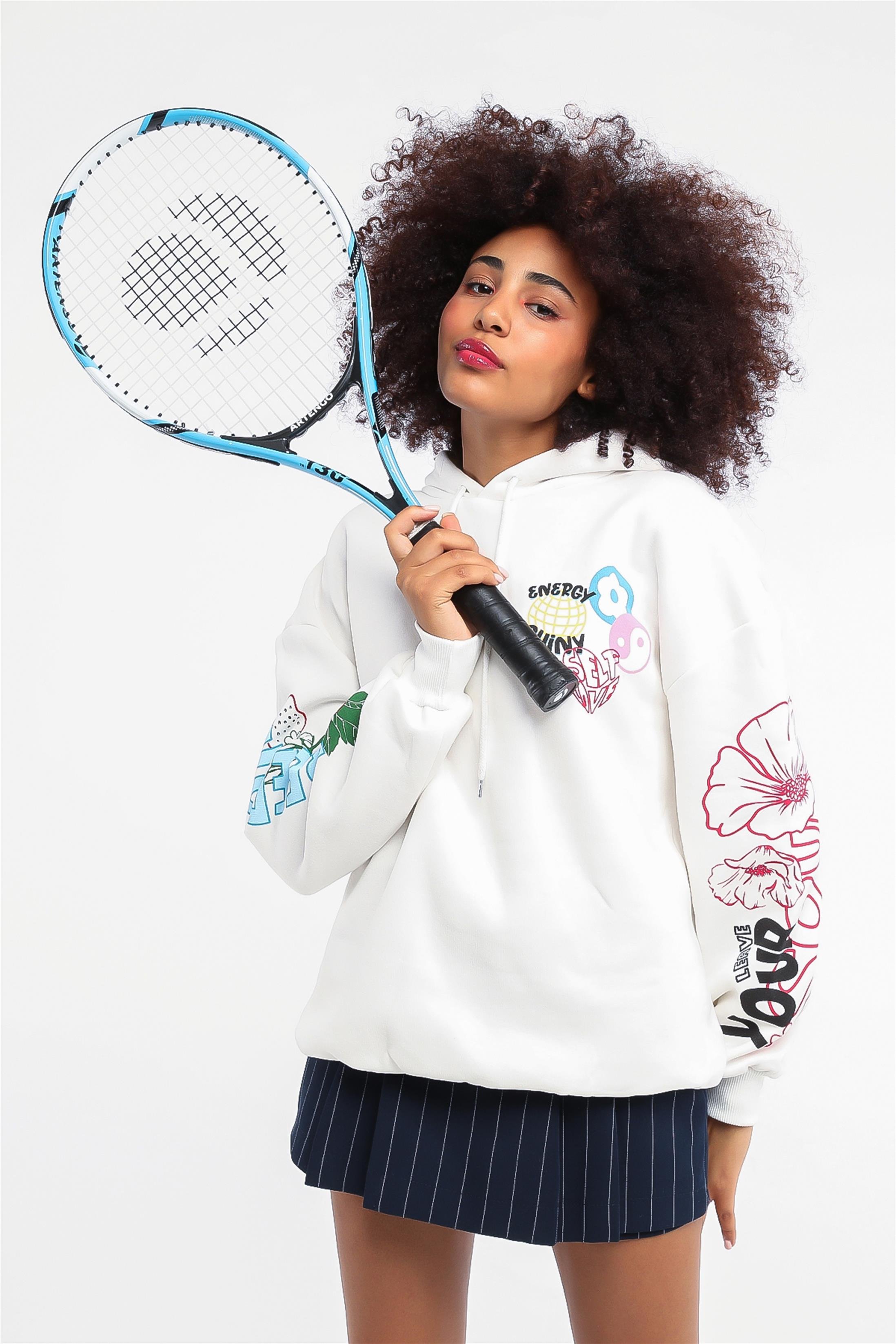 Kadın Energy Shiny Baskılı Kapüşonlu Sweatshirt