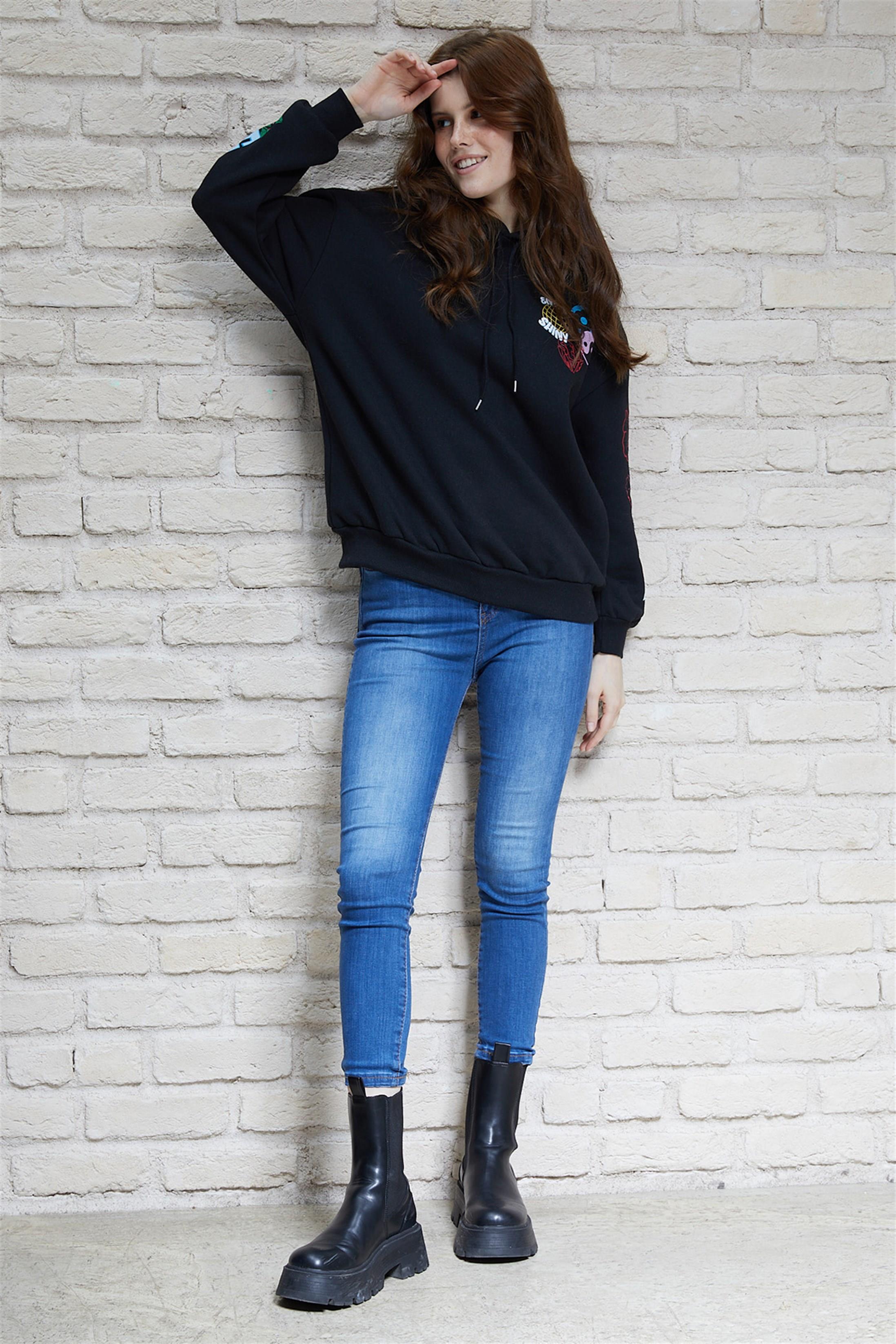 Kadın Energy Shiny Baskılı Kapüşonlu Sweatshirt