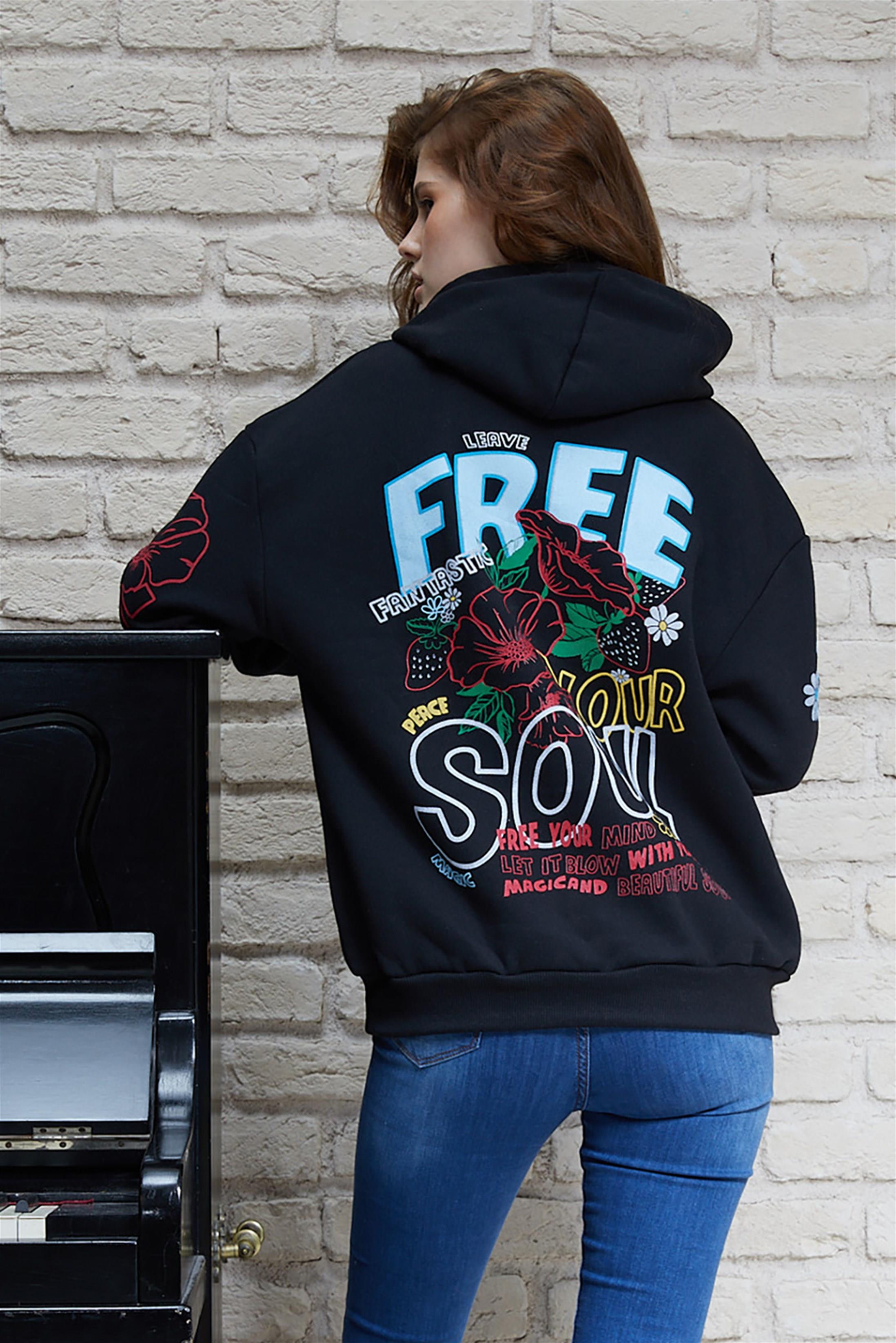 Kadın Energy Shiny Baskılı Kapüşonlu Sweatshirt