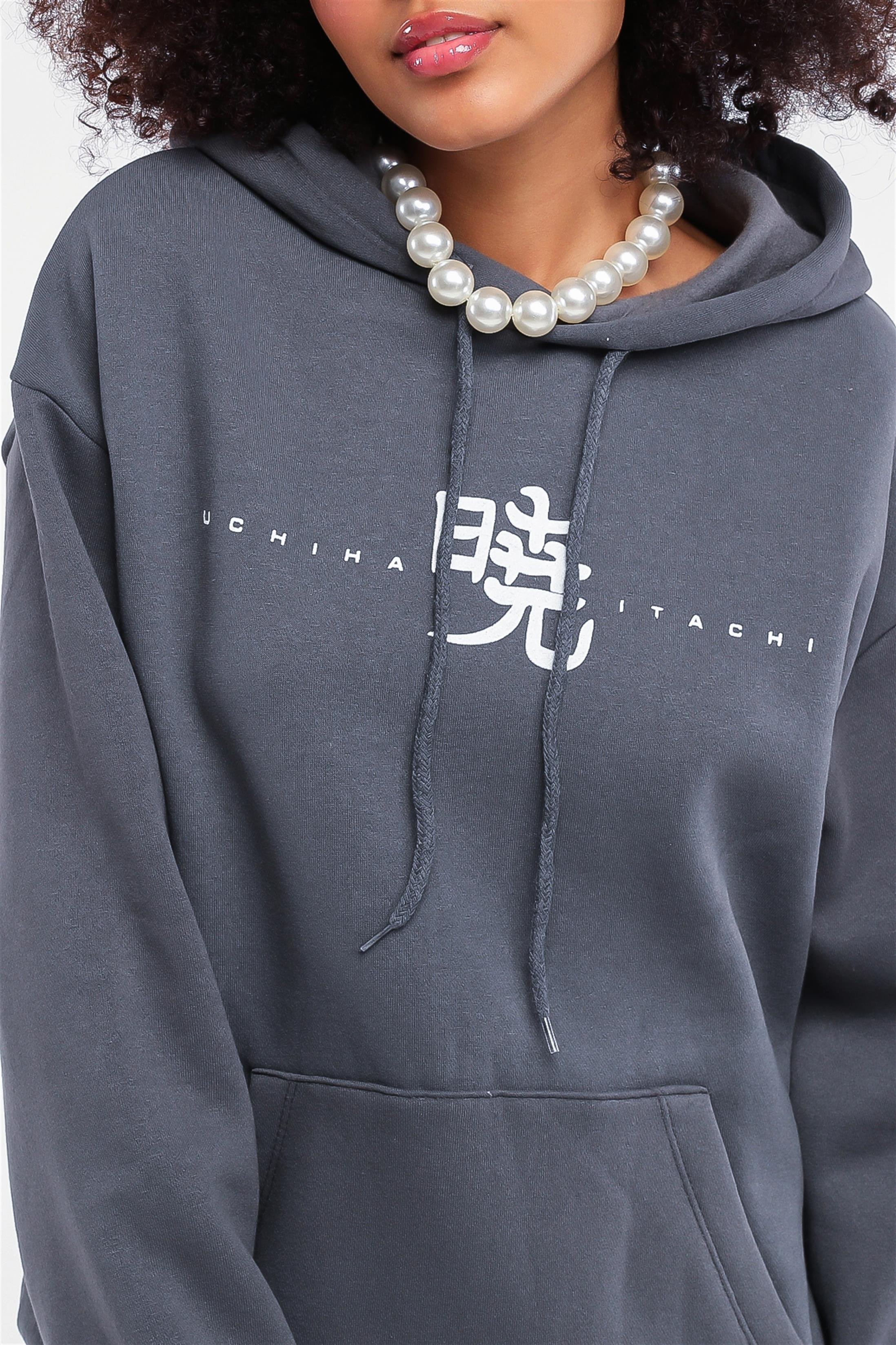 Kadın Uchiha İtachi Baskılı Kapüşonlu Sweatshirt