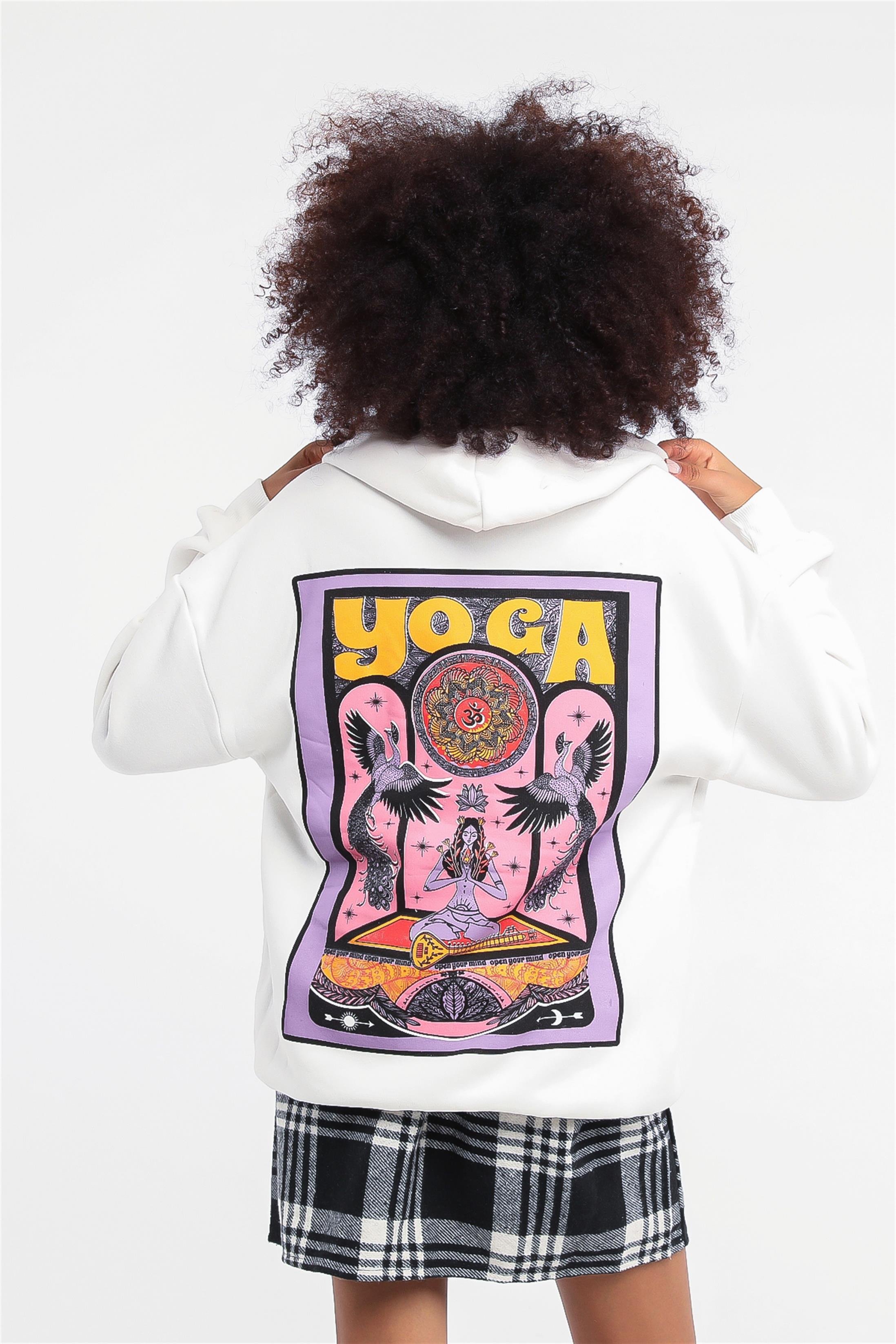 Kadın Yoga Baskılı Kapüşonlu Sweatshirt
