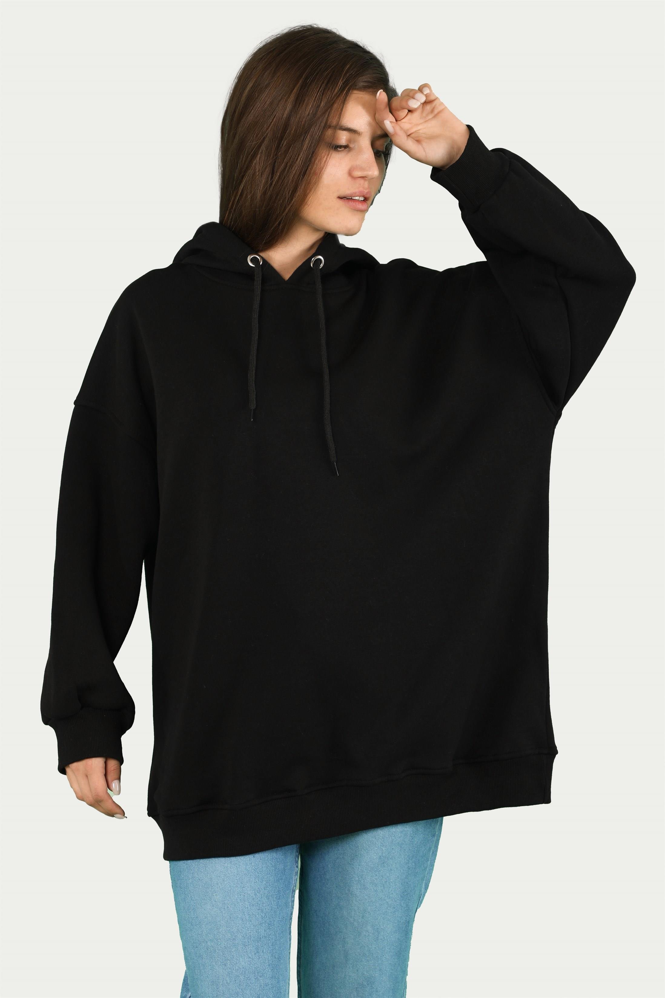 Kadın Basic Kordonlu Kapüşonlu Sweatshirt