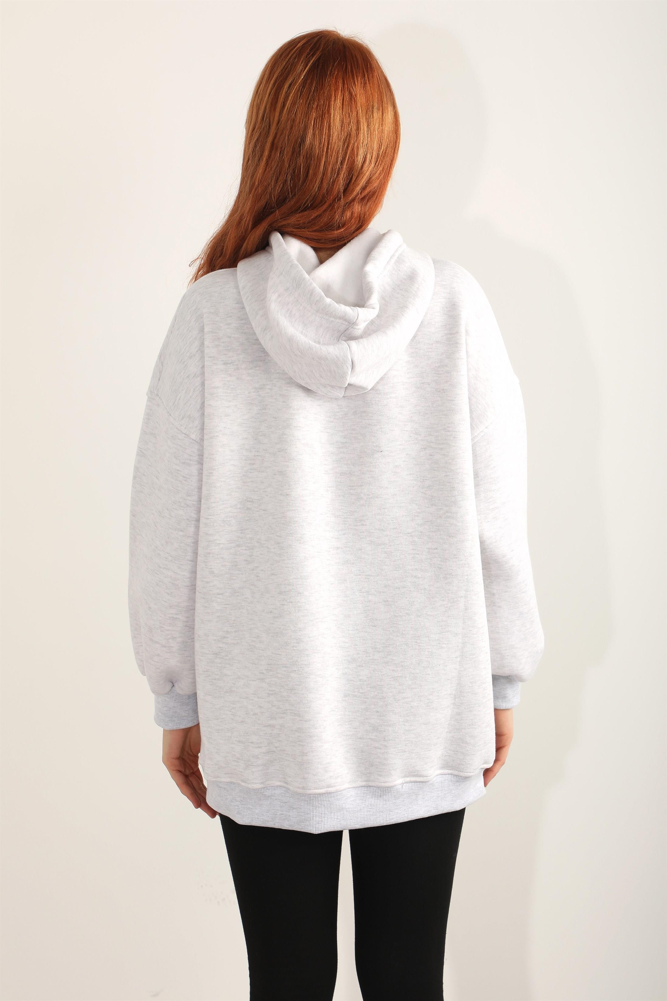 Kadın Basic Kordonlu Kapüşonlu Sweatshirt