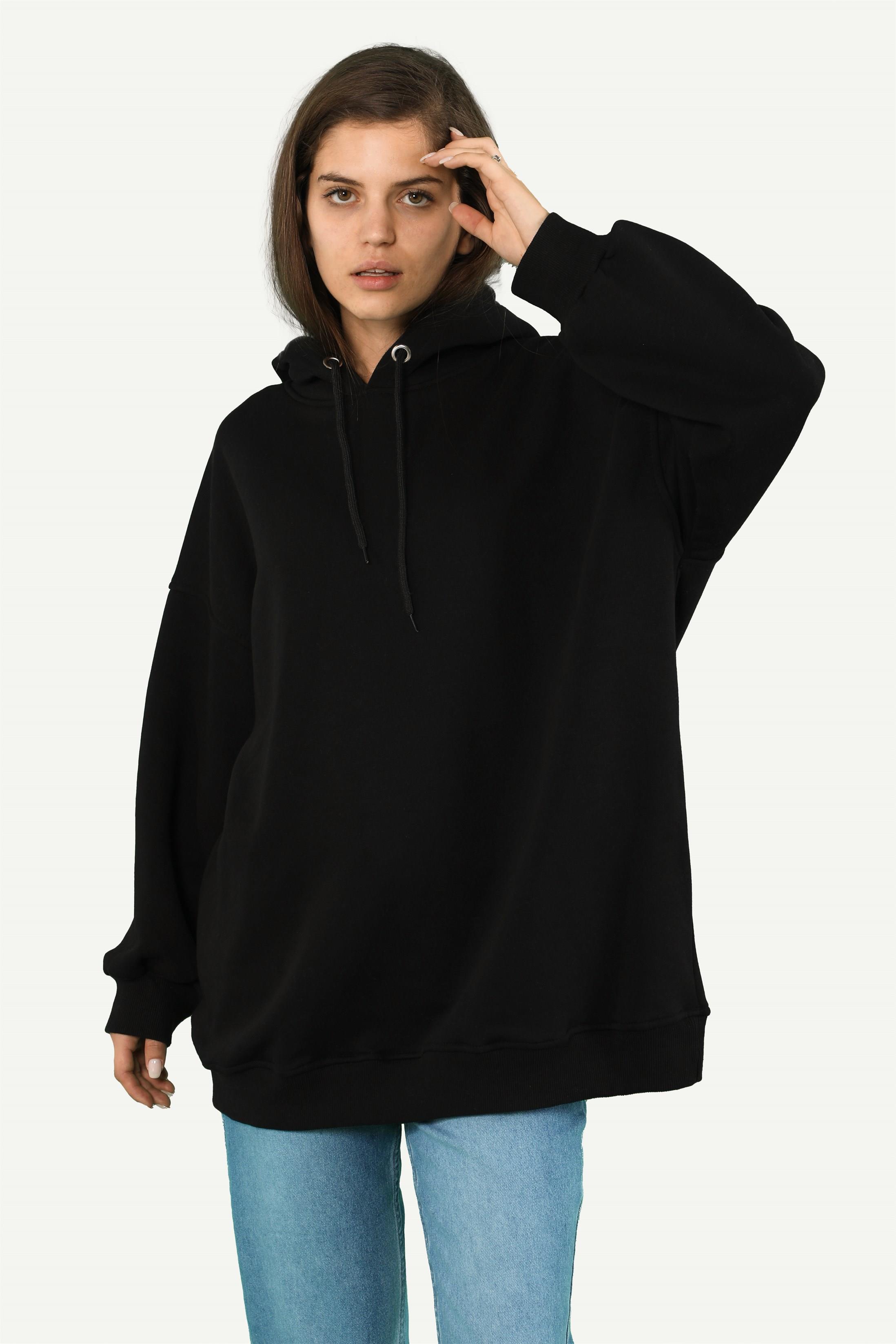 Kadın Basic Kordonlu Kapüşonlu Sweatshirt
