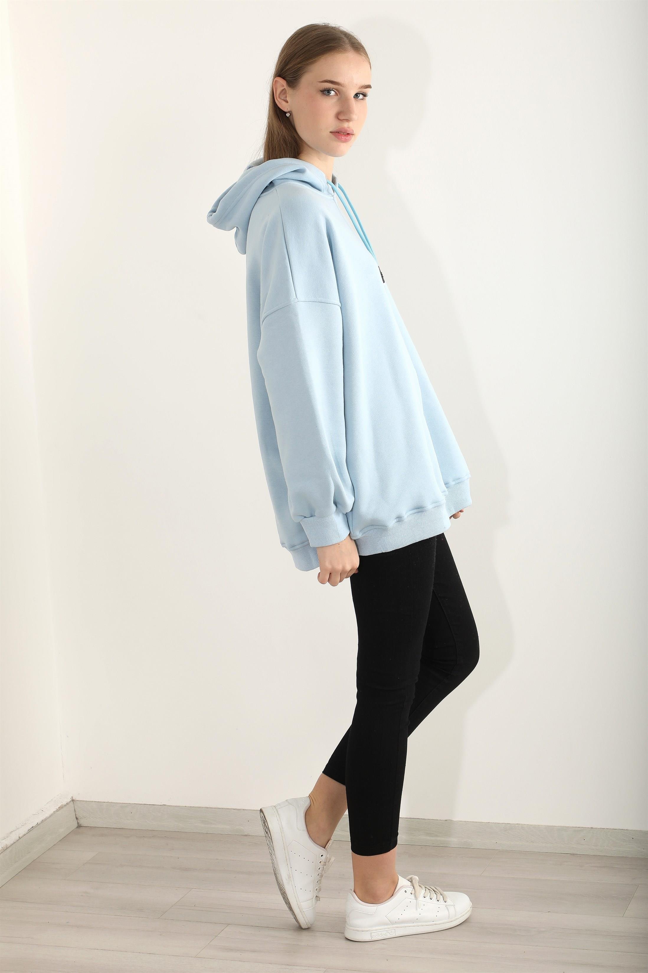 Kadın Basic Kordonlu Kapüşonlu Sweatshirt