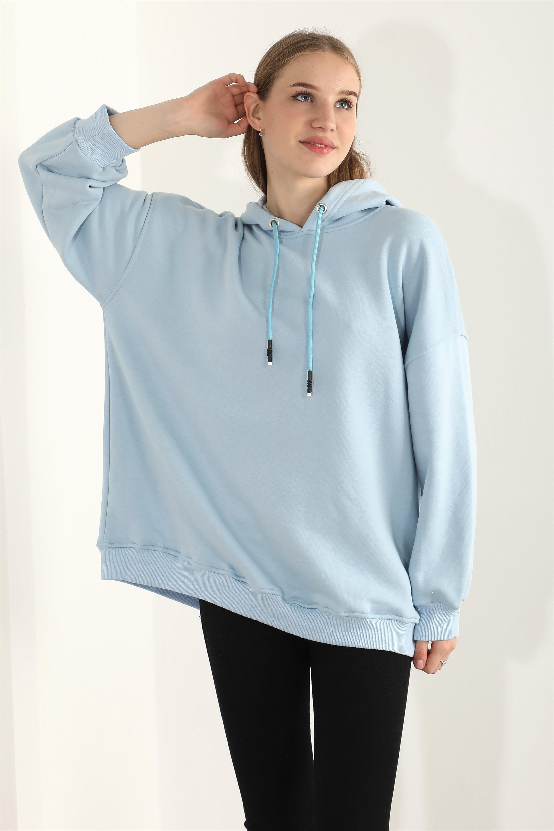 Kadın Basic Kordonlu Kapüşonlu Sweatshirt