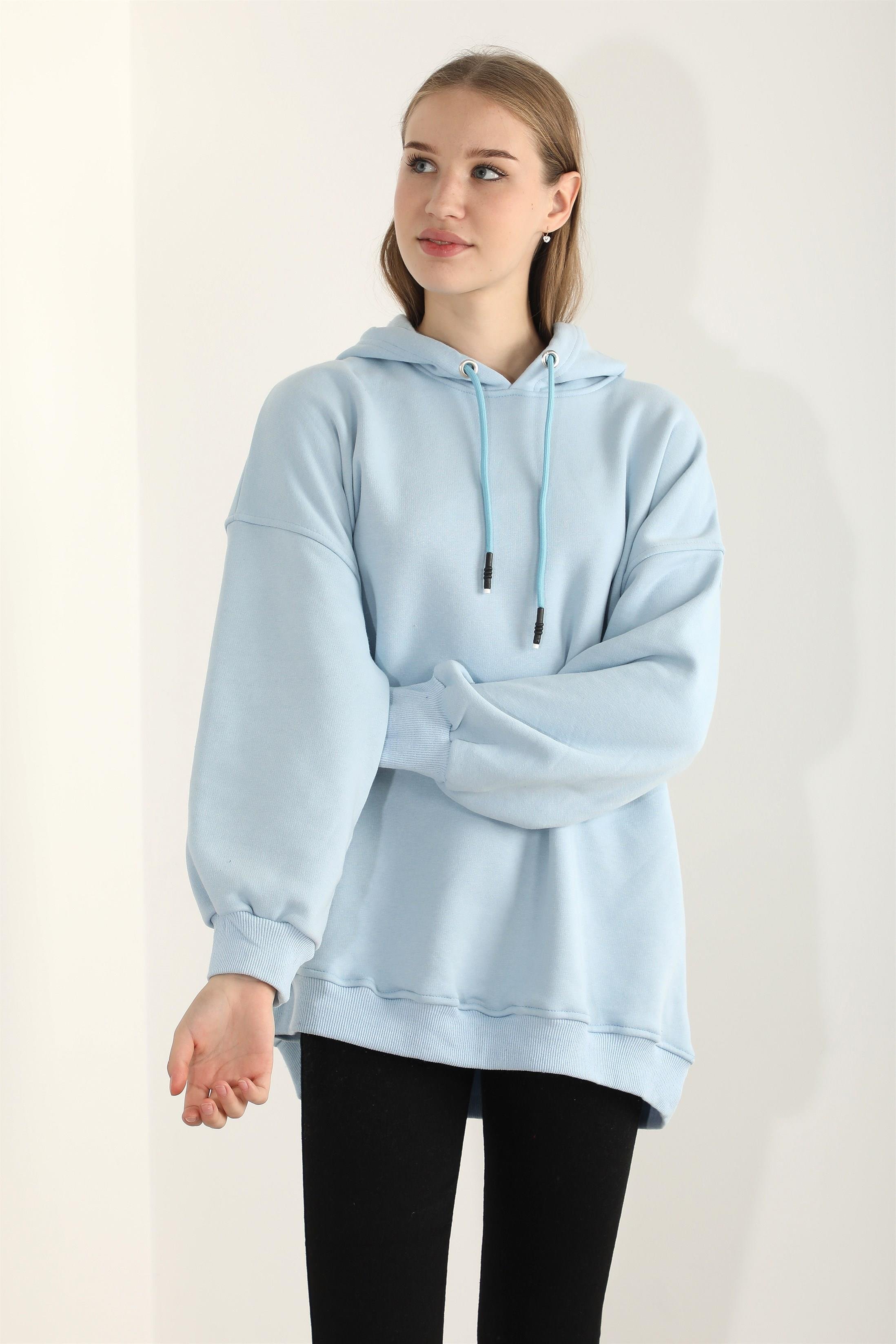 Kadın Basic Kordonlu Kapüşonlu Sweatshirt