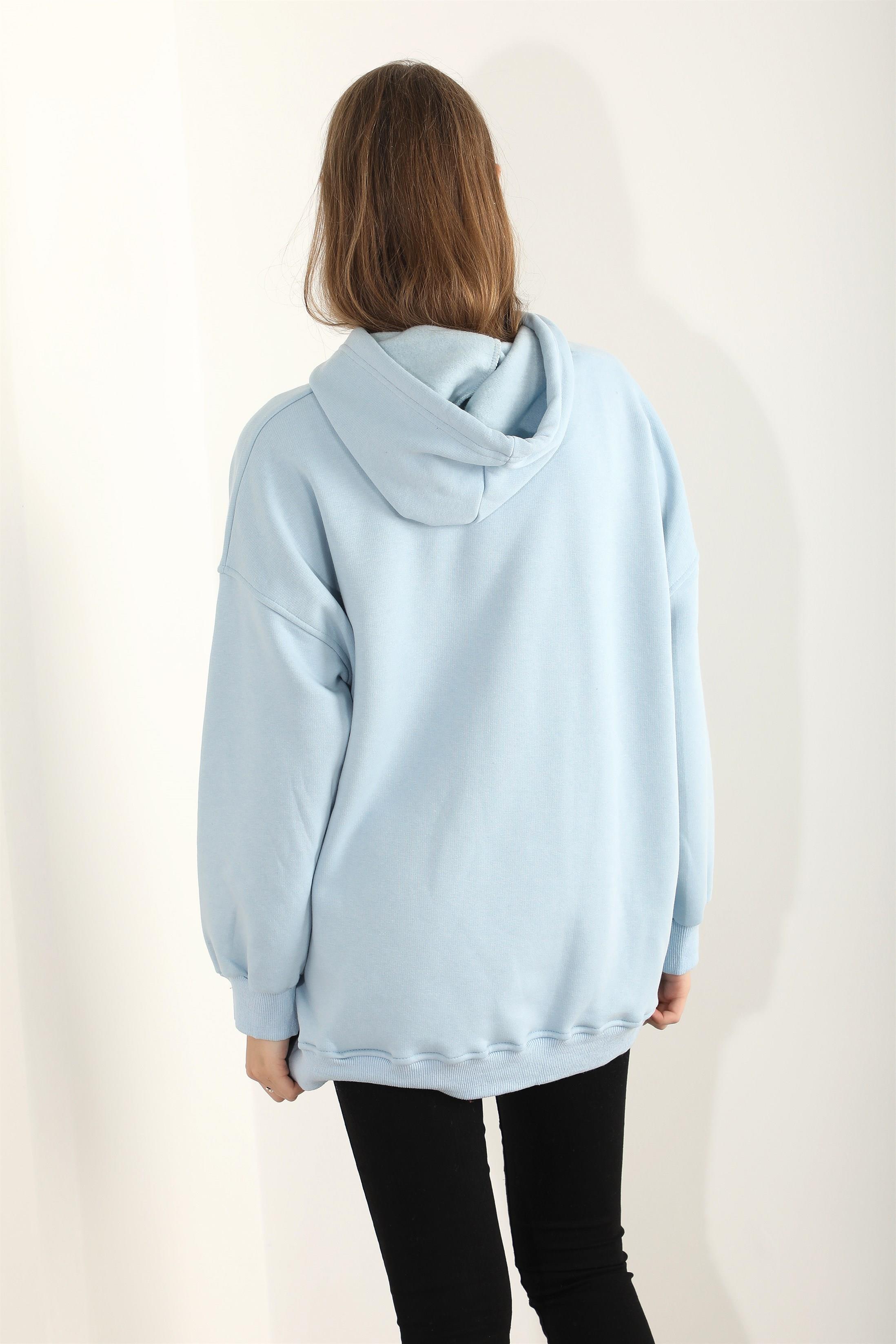 Kadın Basic Kordonlu Kapüşonlu Sweatshirt
