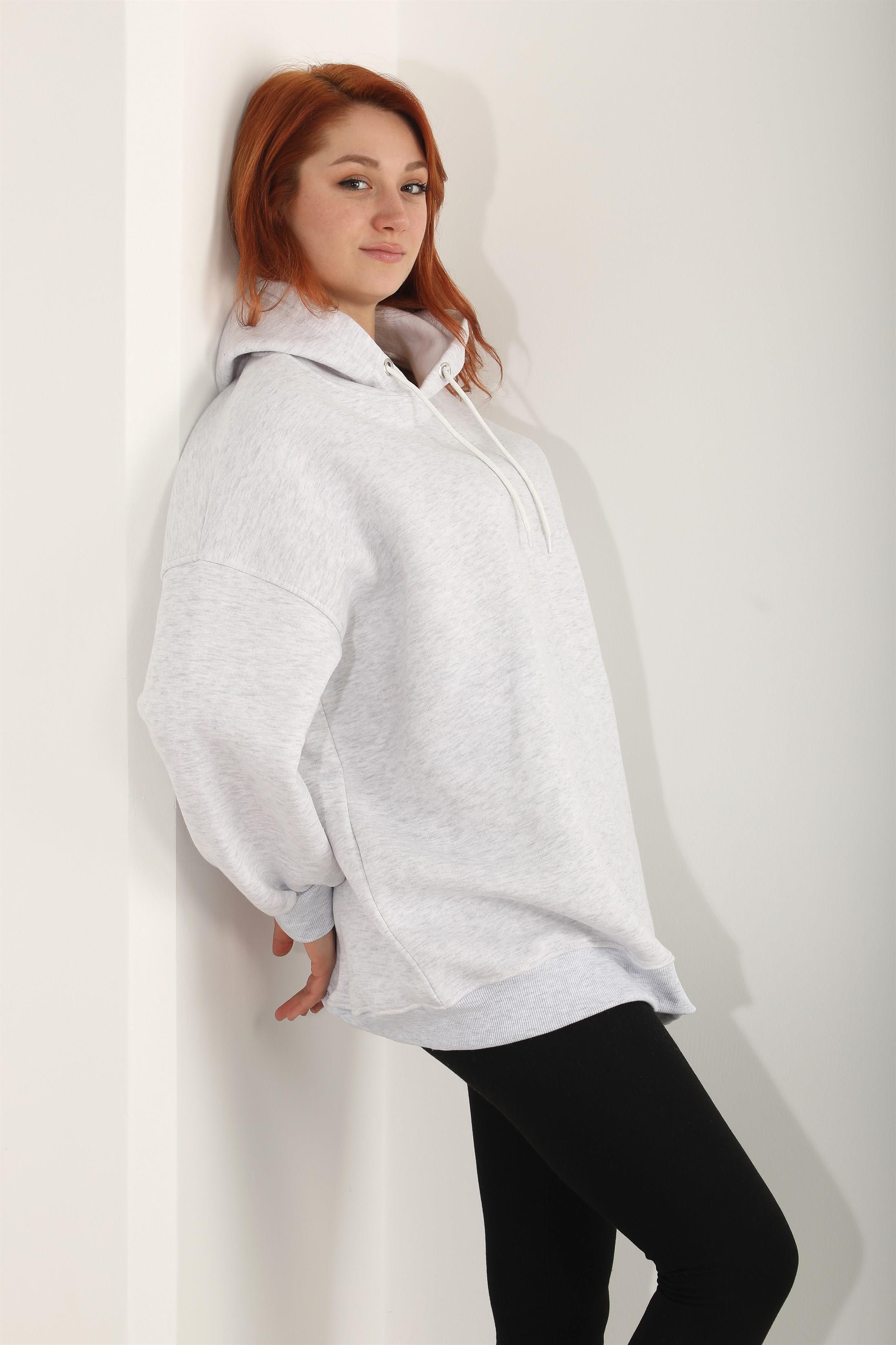 Kadın Basic Kordonlu Kapüşonlu Sweatshirt