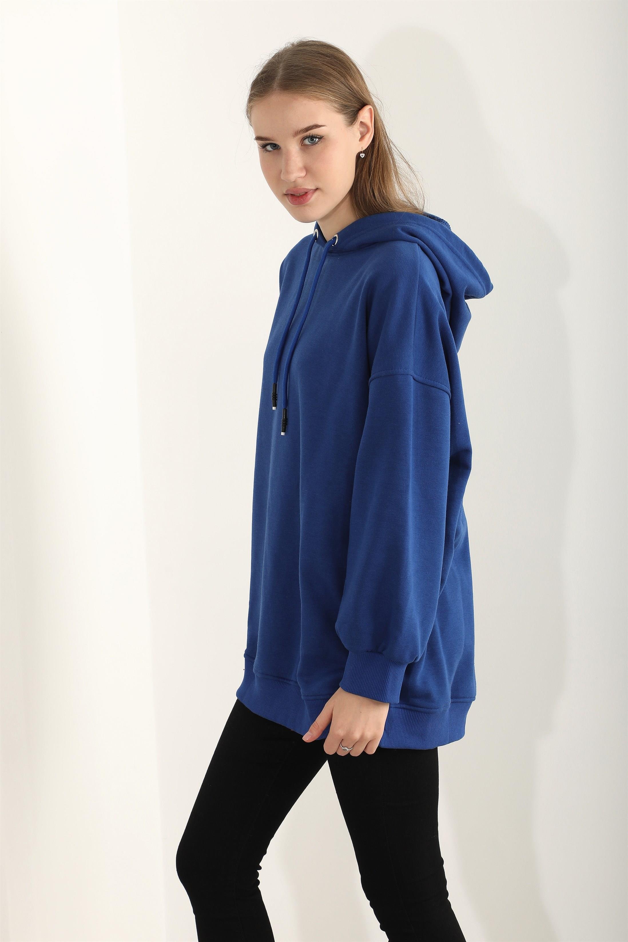 Kadın Basic Kordonlu Kapüşonlu Sweatshirt