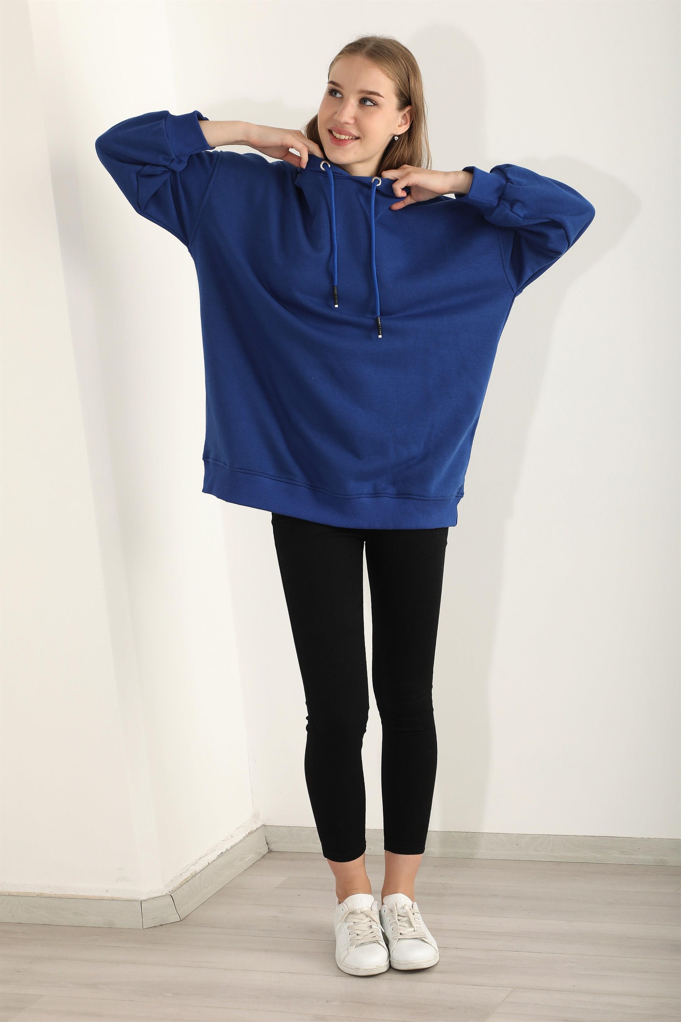 Kadın Basic Kordonlu Kapüşonlu Sweatshirt