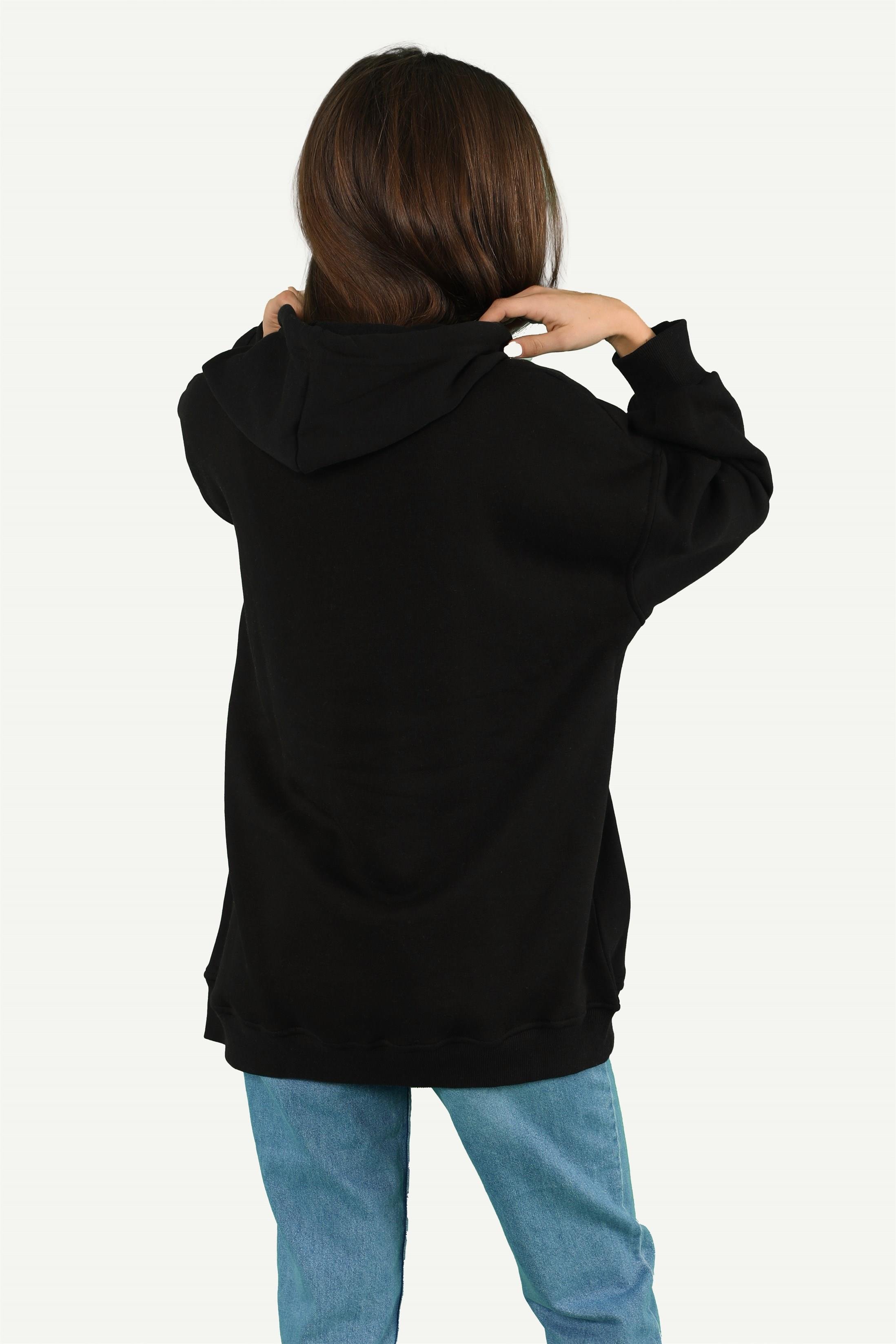 Kadın Basic Kordonlu Kapüşonlu Sweatshirt