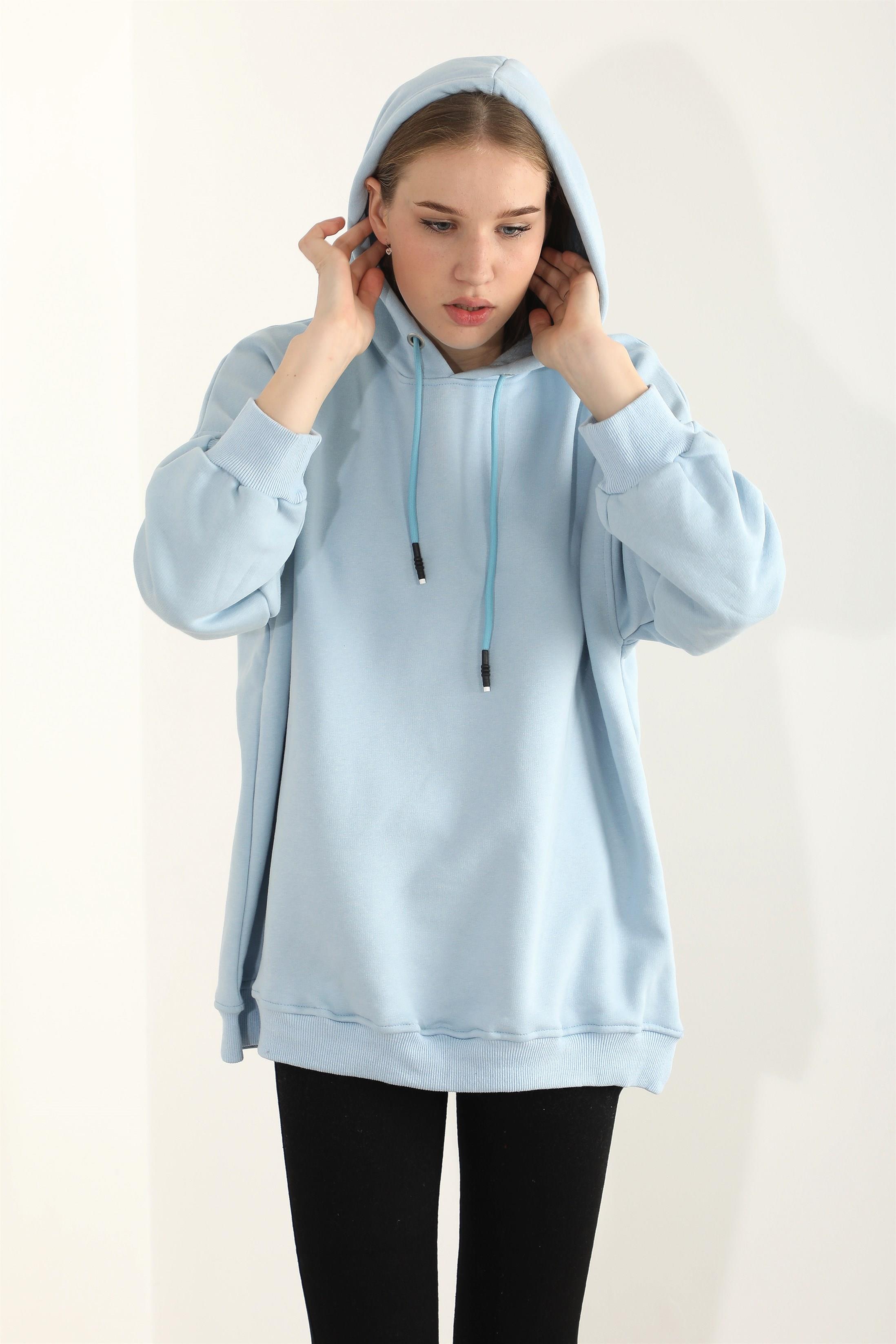 Kadın Basic Kordonlu Kapüşonlu Sweatshirt