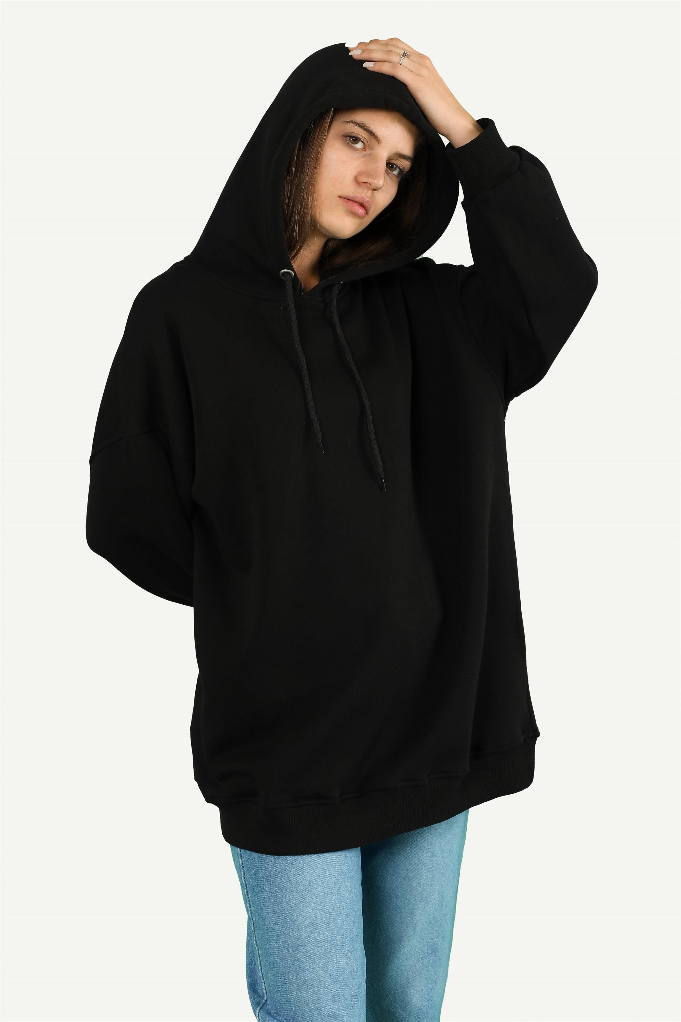 Kadın Basic Kordonlu Kapüşonlu Sweatshirt