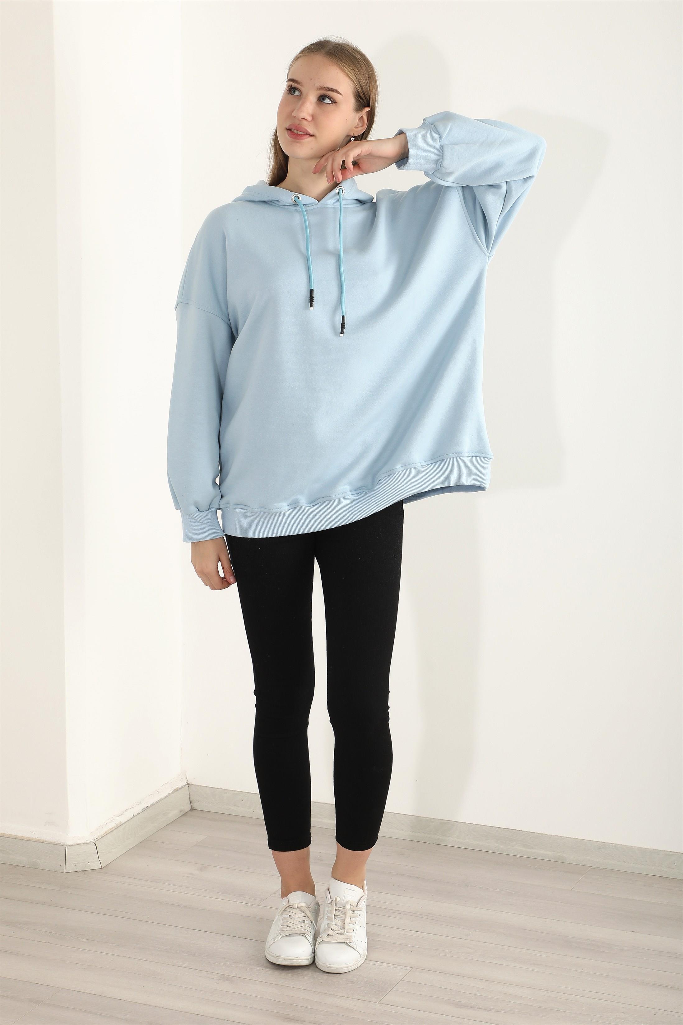 Kadın Basic Kordonlu Kapüşonlu Sweatshirt