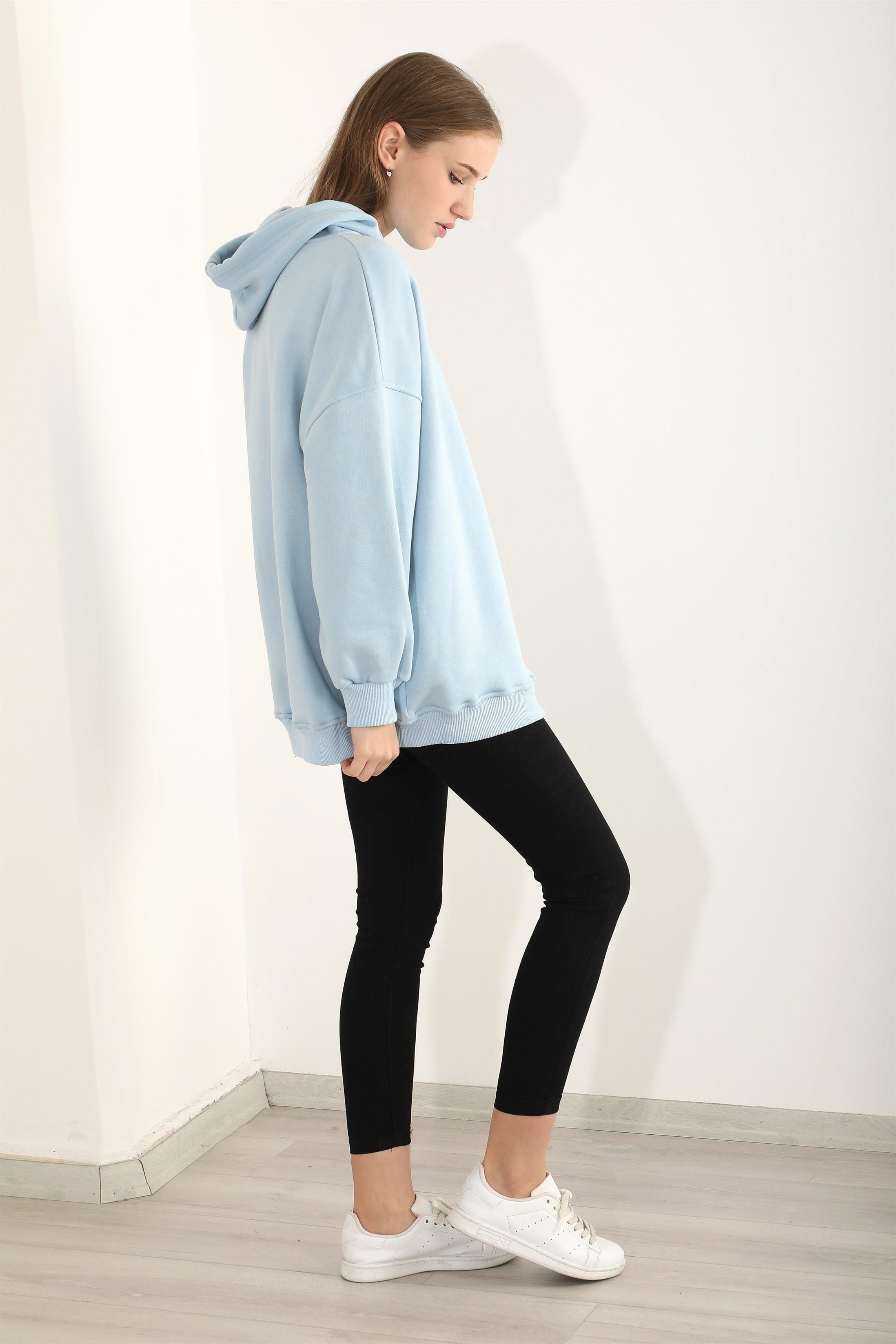 Kadın Basic Kordonlu Kapüşonlu Sweatshirt
