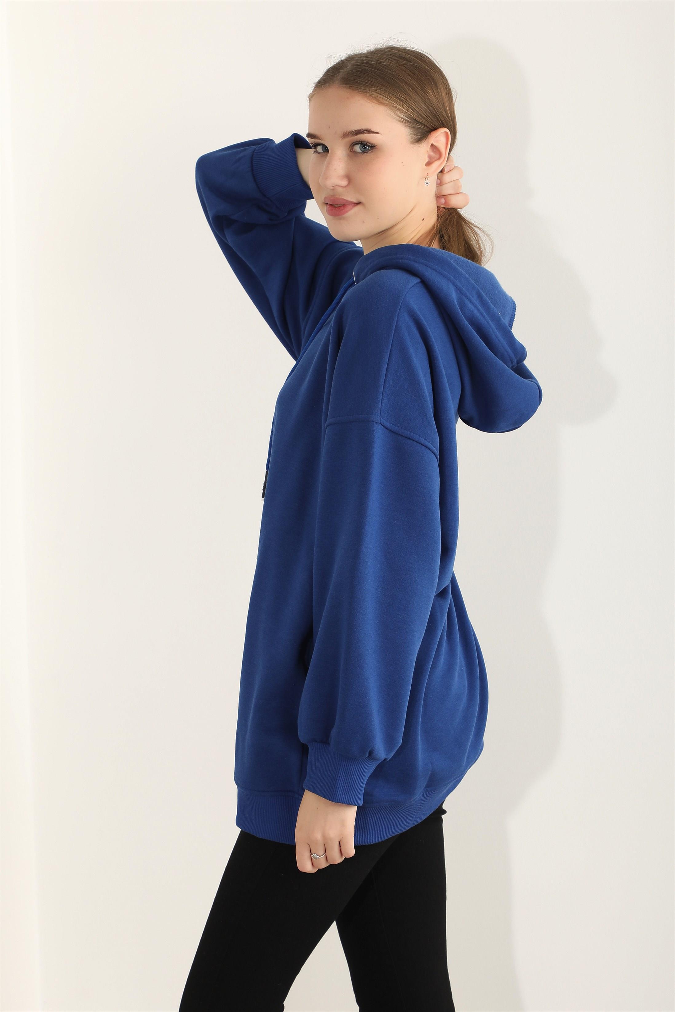 Kadın Basic Kordonlu Kapüşonlu Sweatshirt